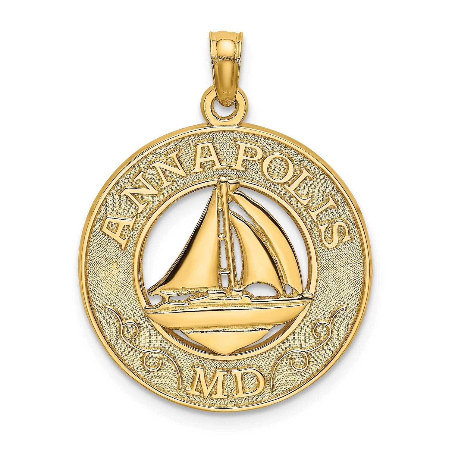 Annapolis Md Round Frame with Sailboat Charm 14k Gold K7510, MPN: K7510, 637218112692