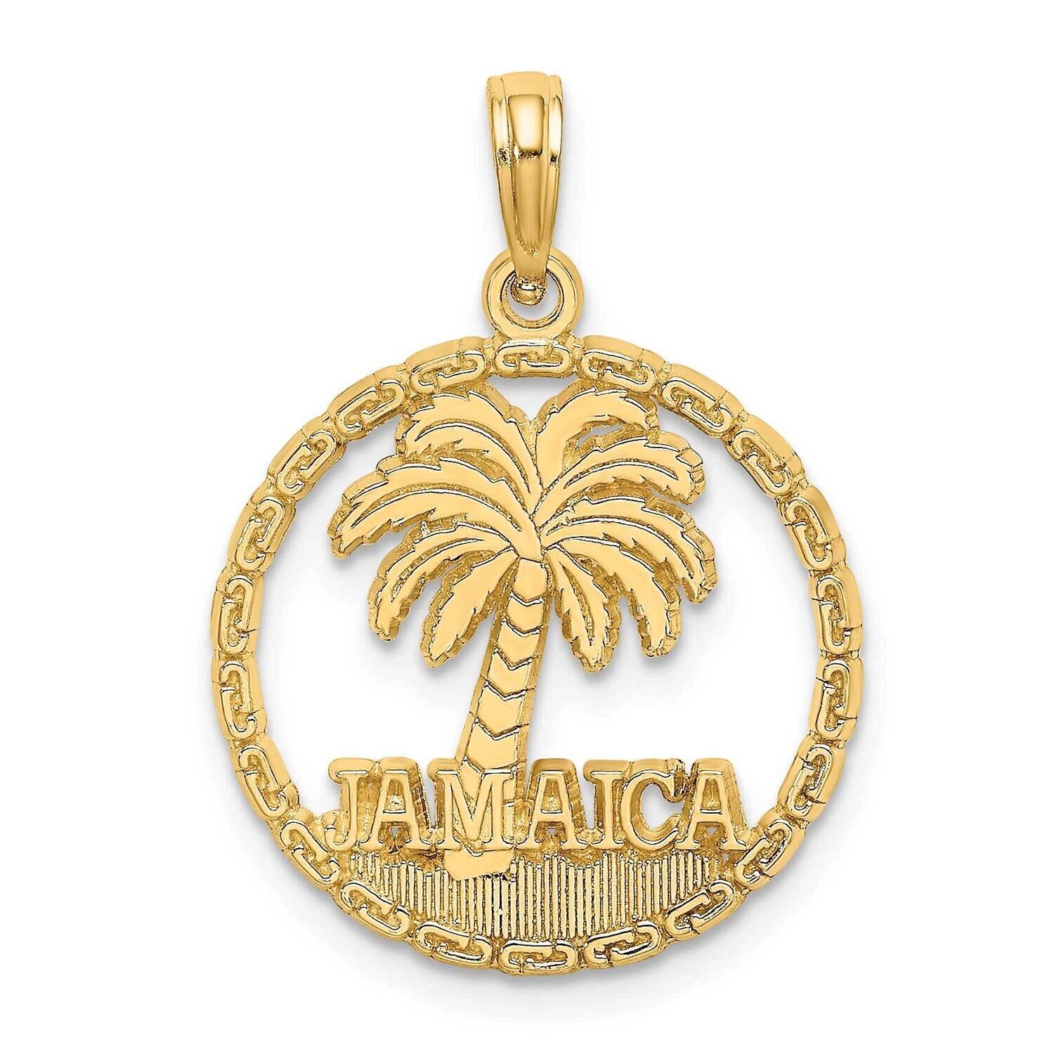 Jamaica Under Palm Tree In Disk Charm 14k Gold K7519