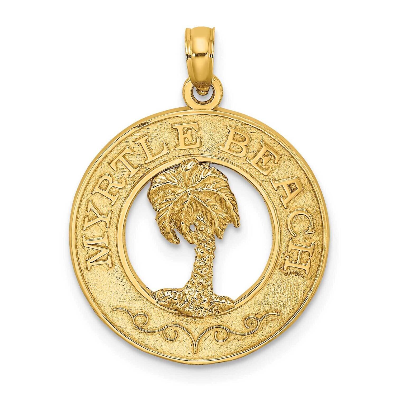Myrtle Beach On Round Frame with Palm Tree Charm 14k Gold K7543, MPN: K7543, 637218114603