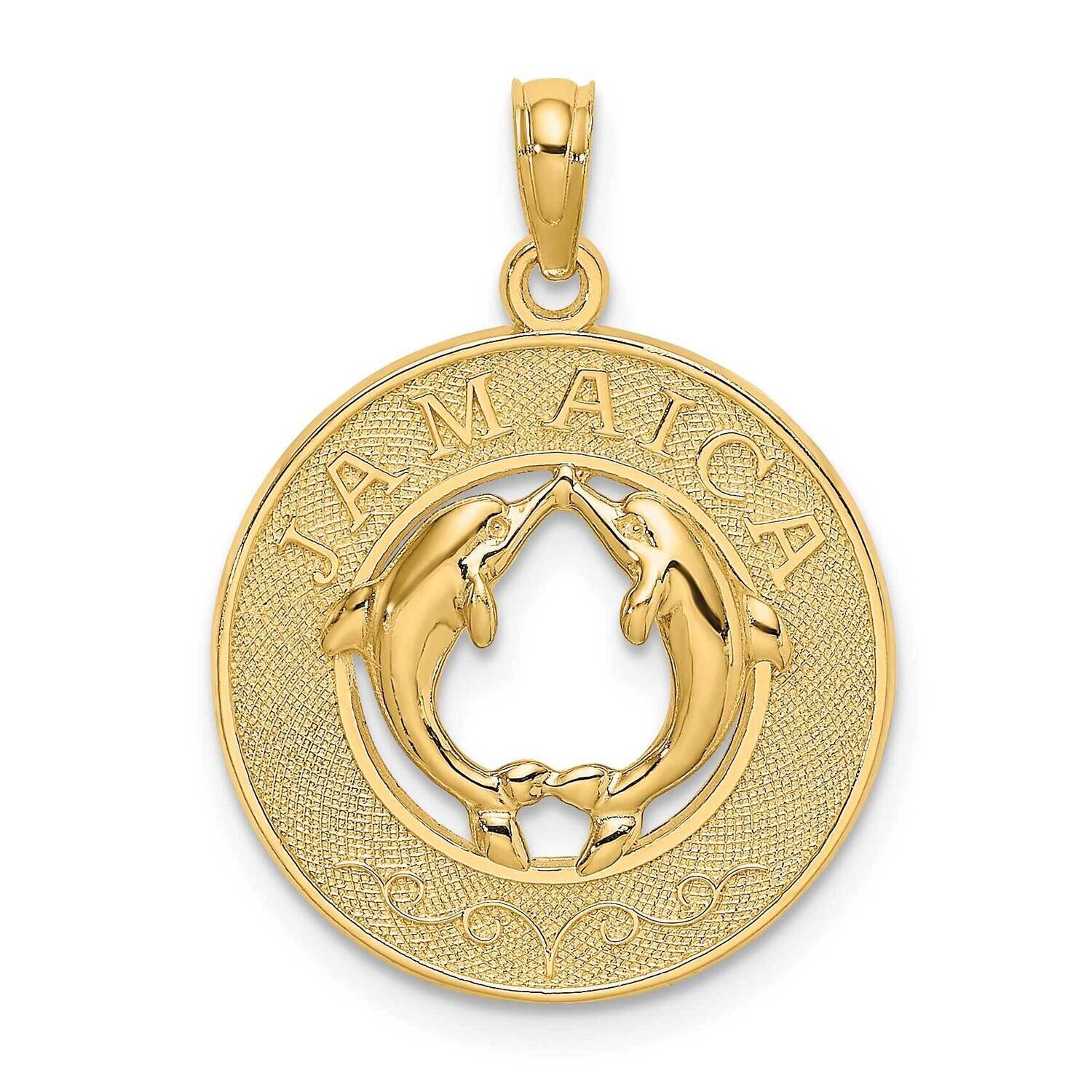 Jamaica On Round Frame with Dolphins Charm 14k Gold K7556, MPN: K7556, 637218115846