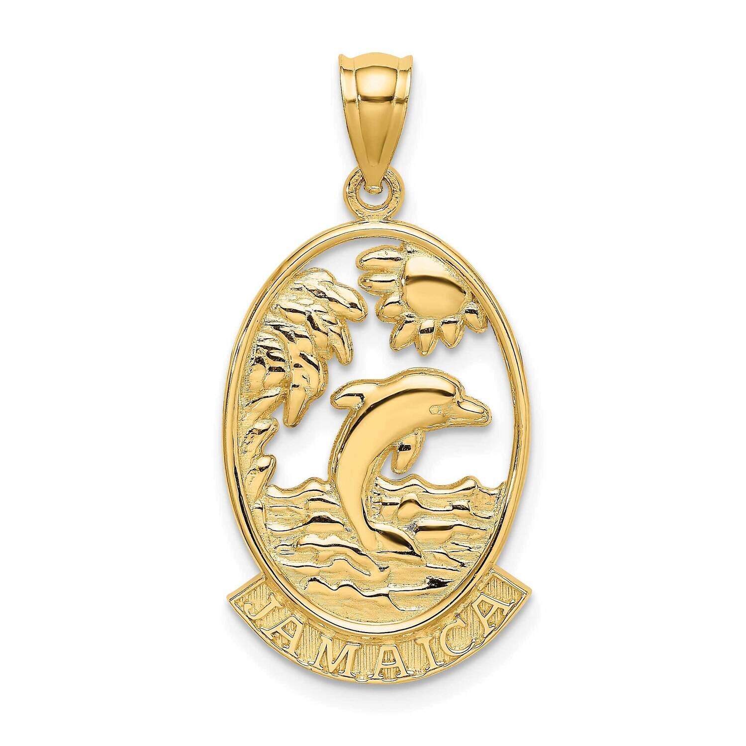 Jamaica with Dolphin Sunset In Frame Charm 14k Gold K7561