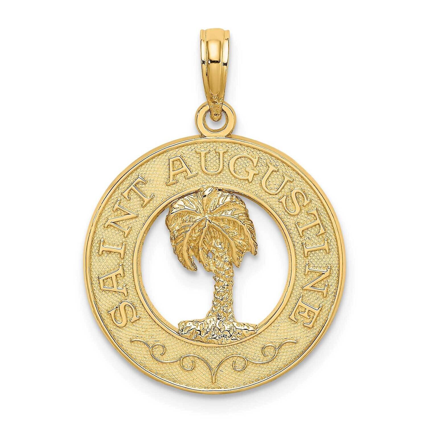 Saint Augustine On Round Frame with Palm Tree Charm 14k Gold K7562, MPN: K7562, 637218115990
