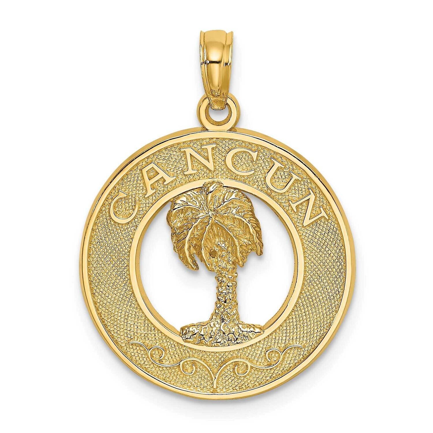 Cancun On Round Frame with Palm Tree Charm 14k Gold K7574