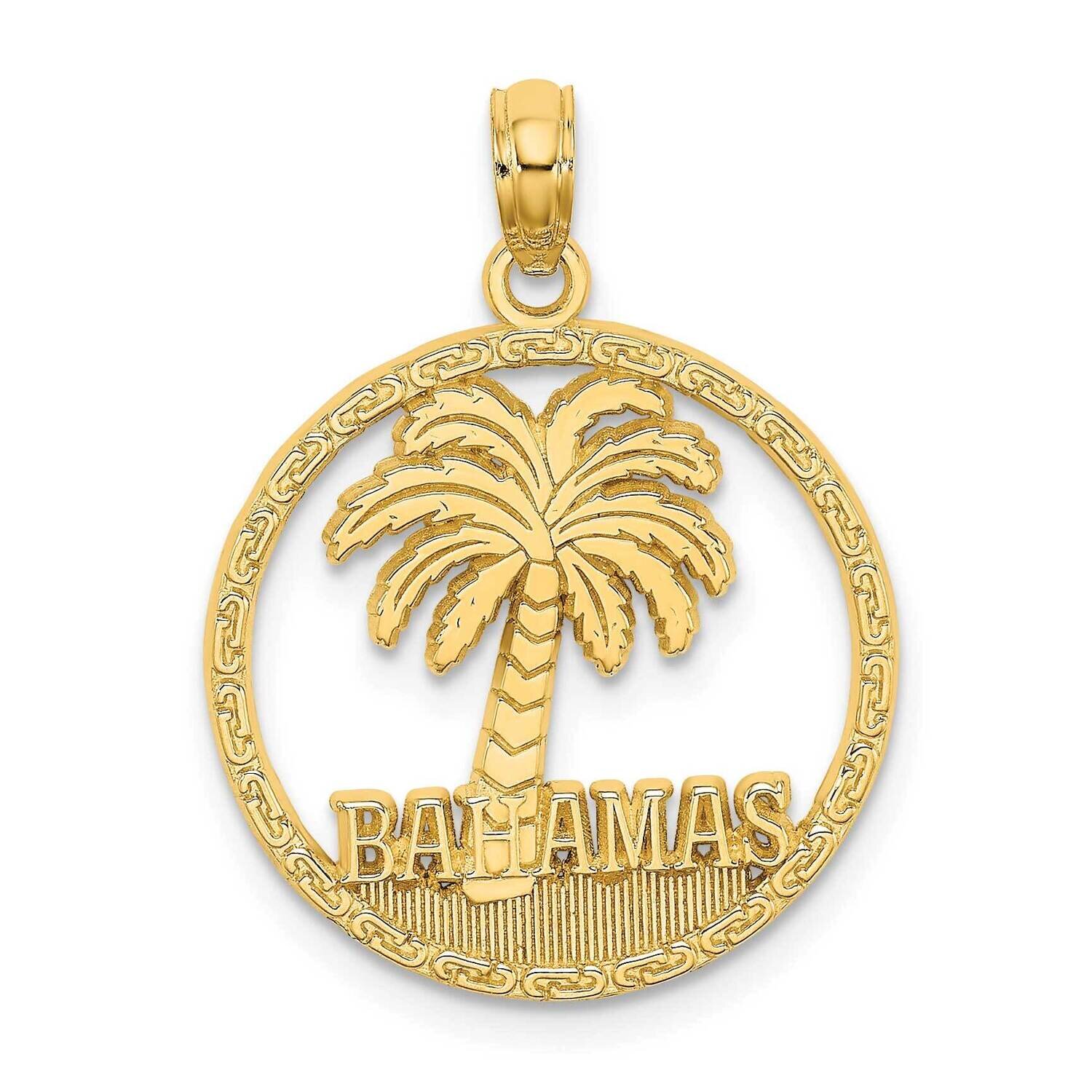 Bahamas Palm Tree Round Frame Charm 14k Gold K7587