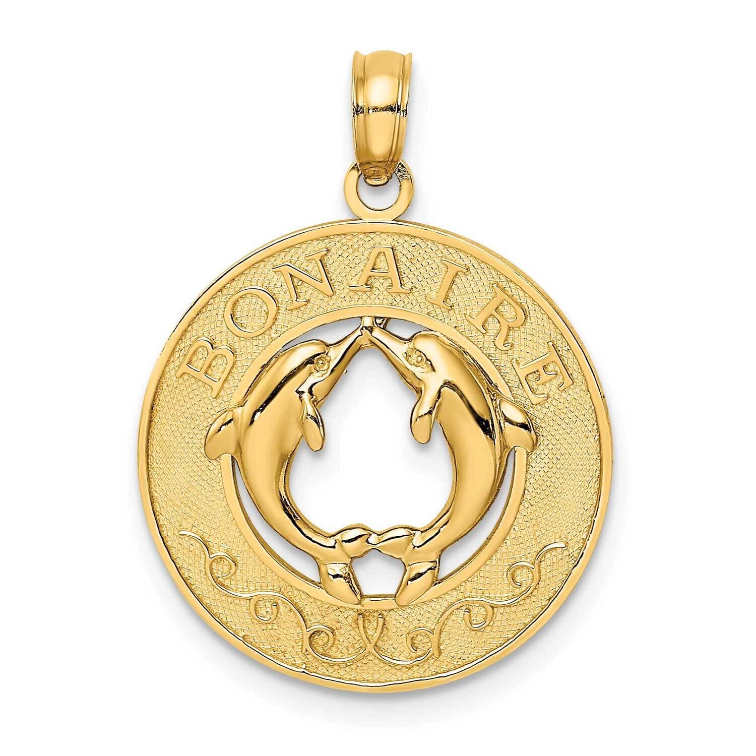 Bonaire On Round Frame with Dolphins Charm 14k Gold K7592, MPN: K7592, 637218138234