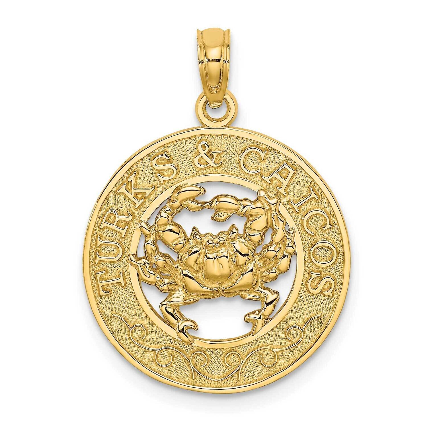 Turks Caicos On Round Frame with Crab Charm 14k Gold K7594, MPN: K7594, 637218141951