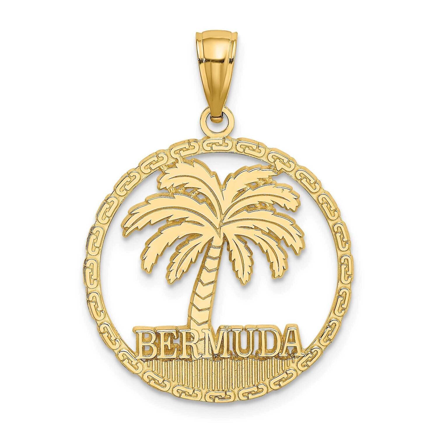 Bermuda Under Palm Tree In Round Frame Charm 14k Gold K7604