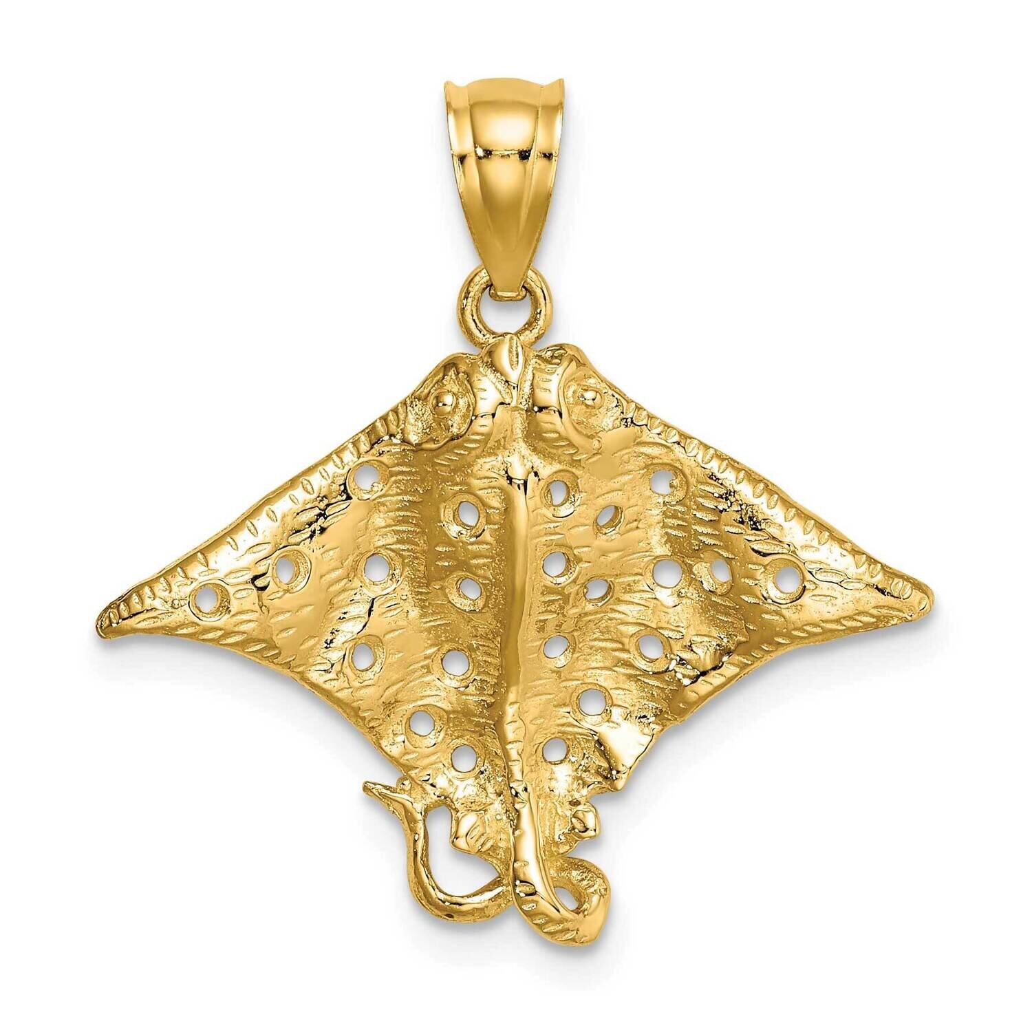 Spotted Eagle Ray with Holes Charm 14k Gold 2-D K7622