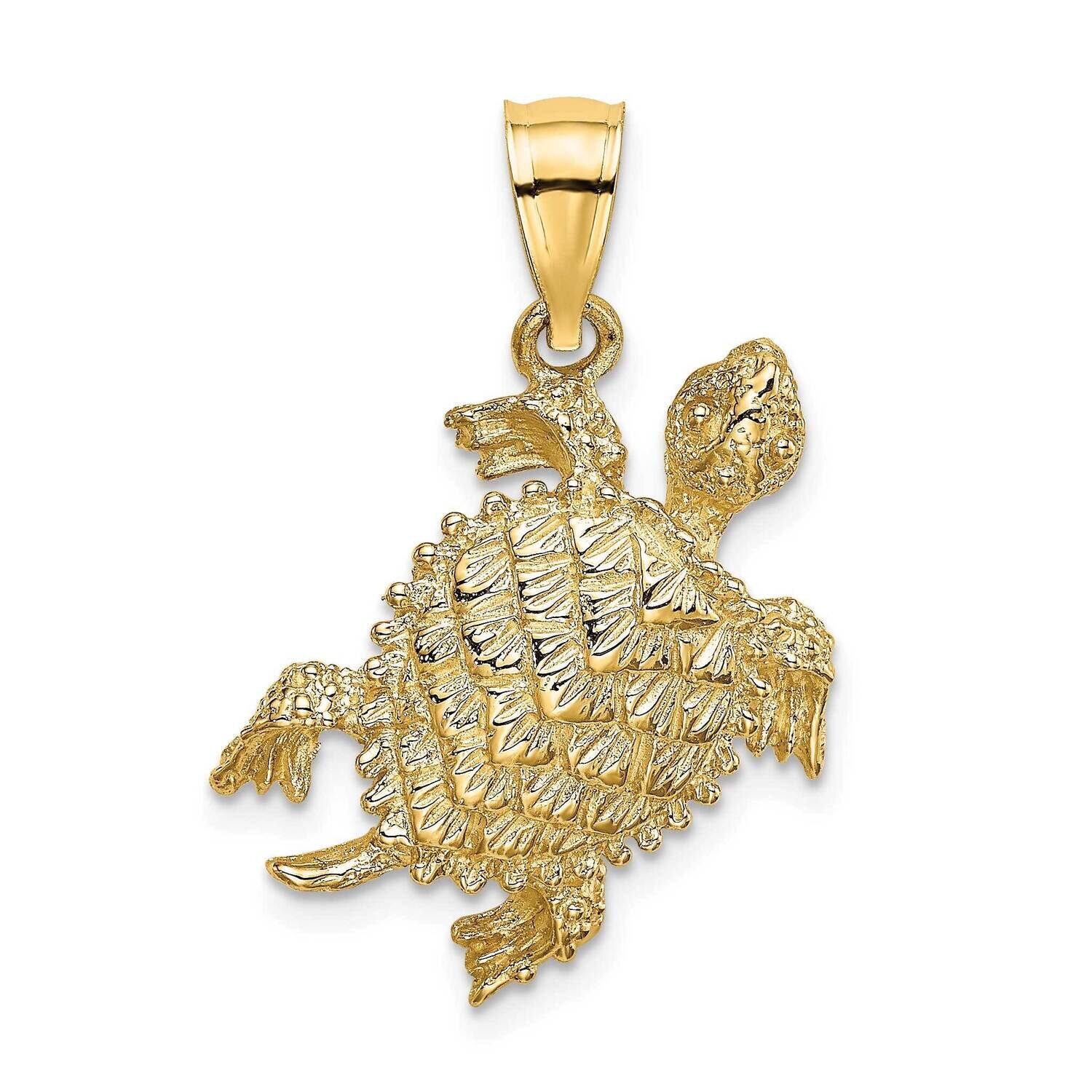 Sea Turtle with Tail Charm 14k Gold 2-D K7644