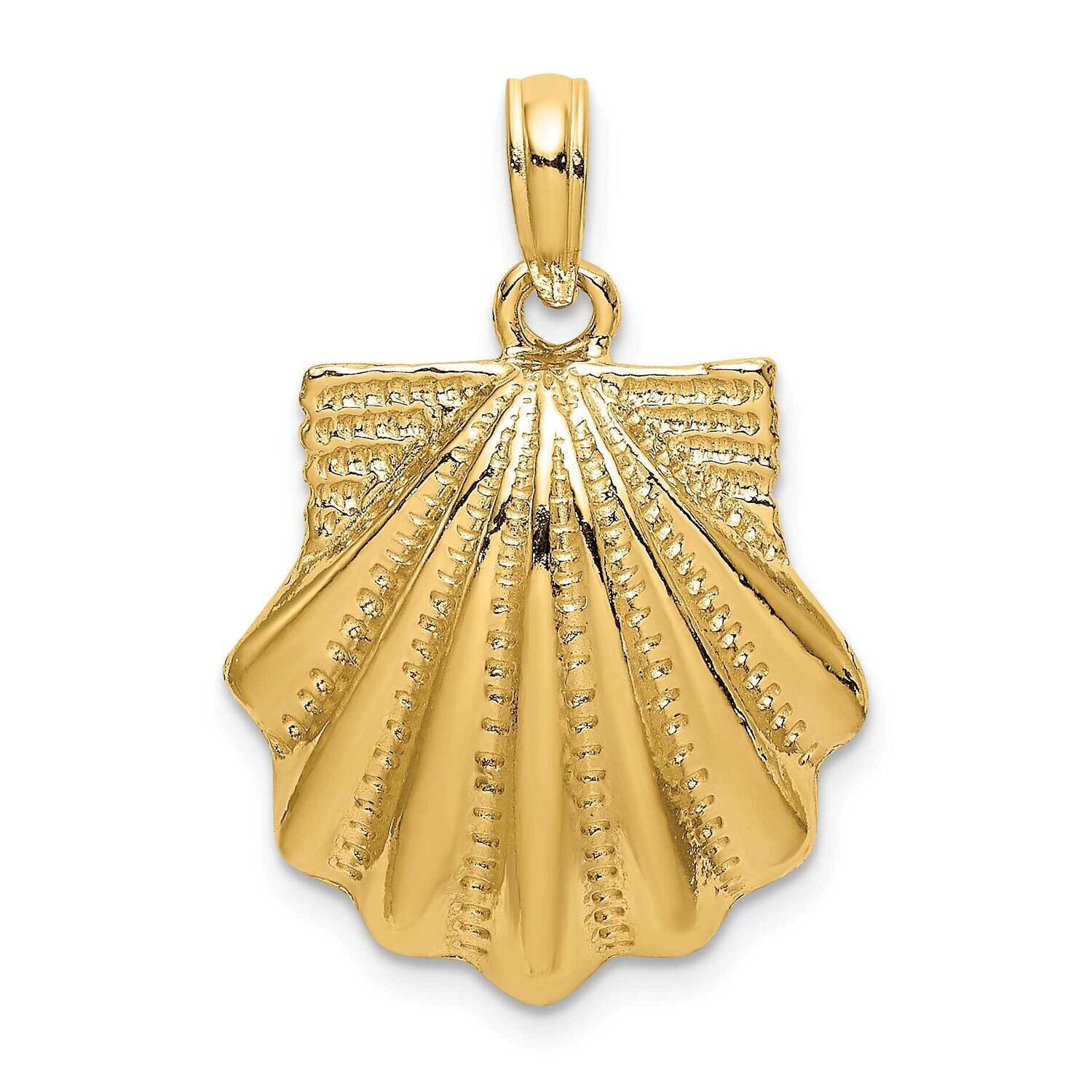 2-D Scallop Shell Charm 14k Gold Textured K7657