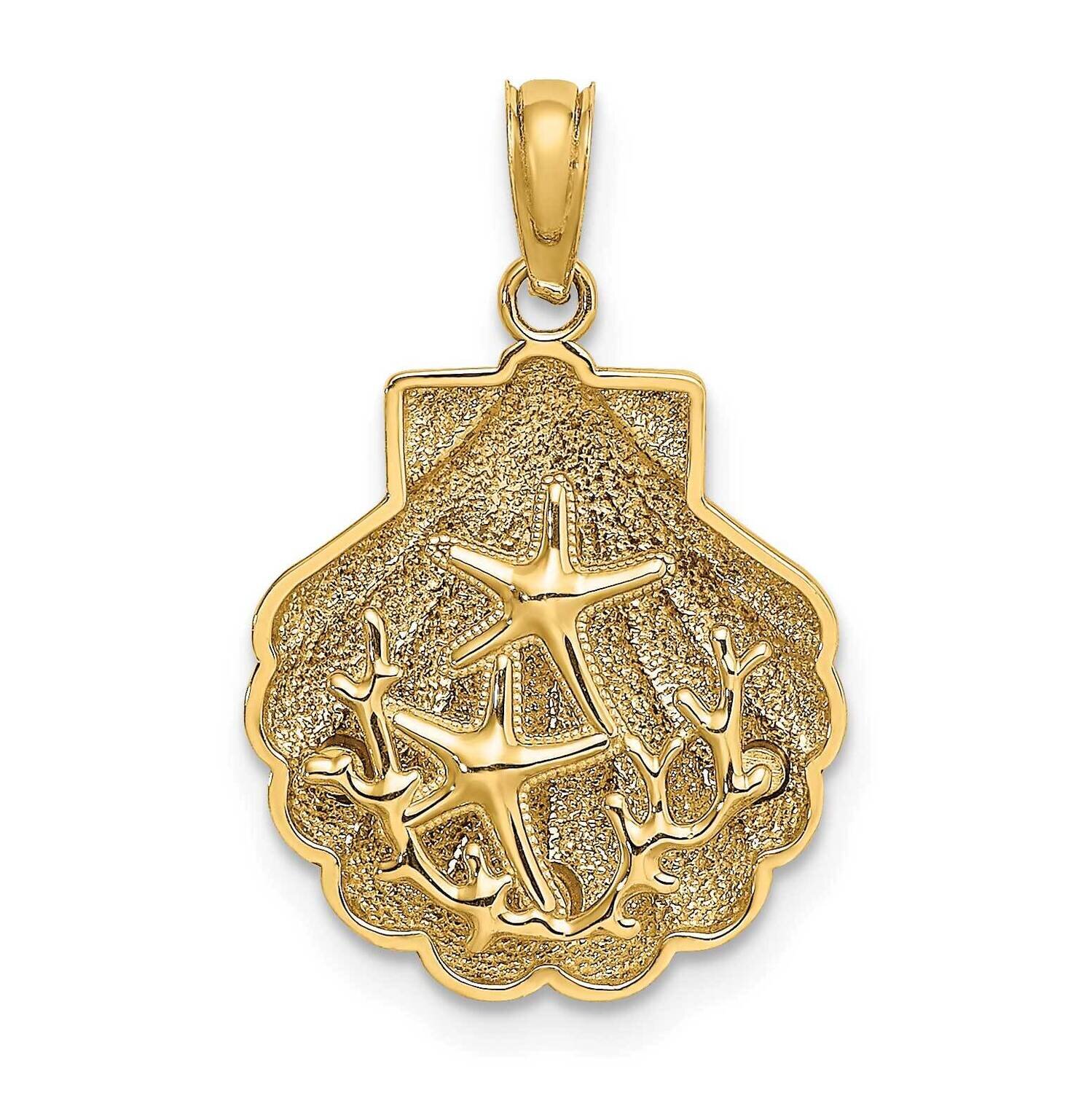 Textured Shell with Two Starfish Coral Charm 14k Gold 2-D K7678, MPN: K7678, 637218158003
