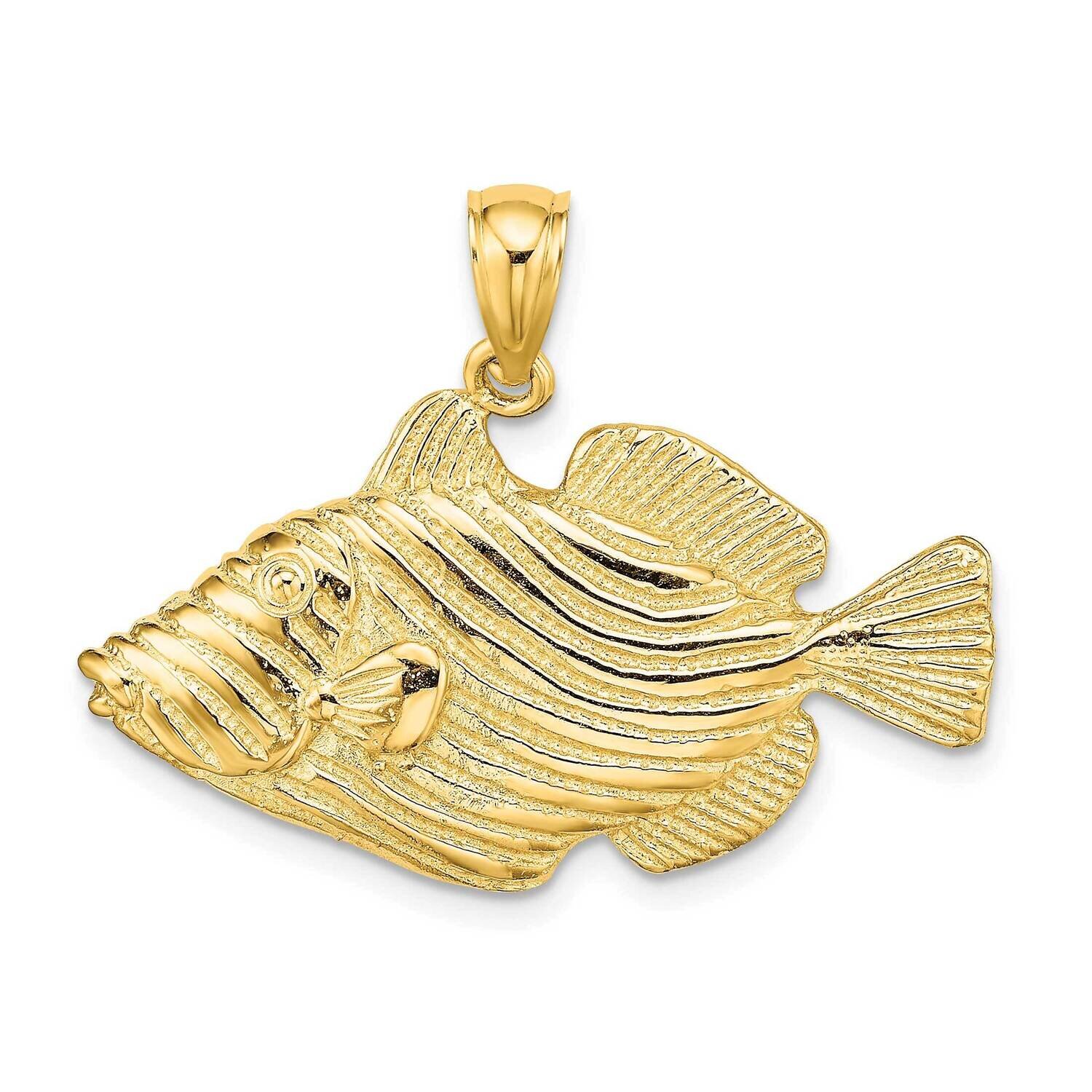Fish with Stipes Charm 14k Gold Polished & Engraved K7680