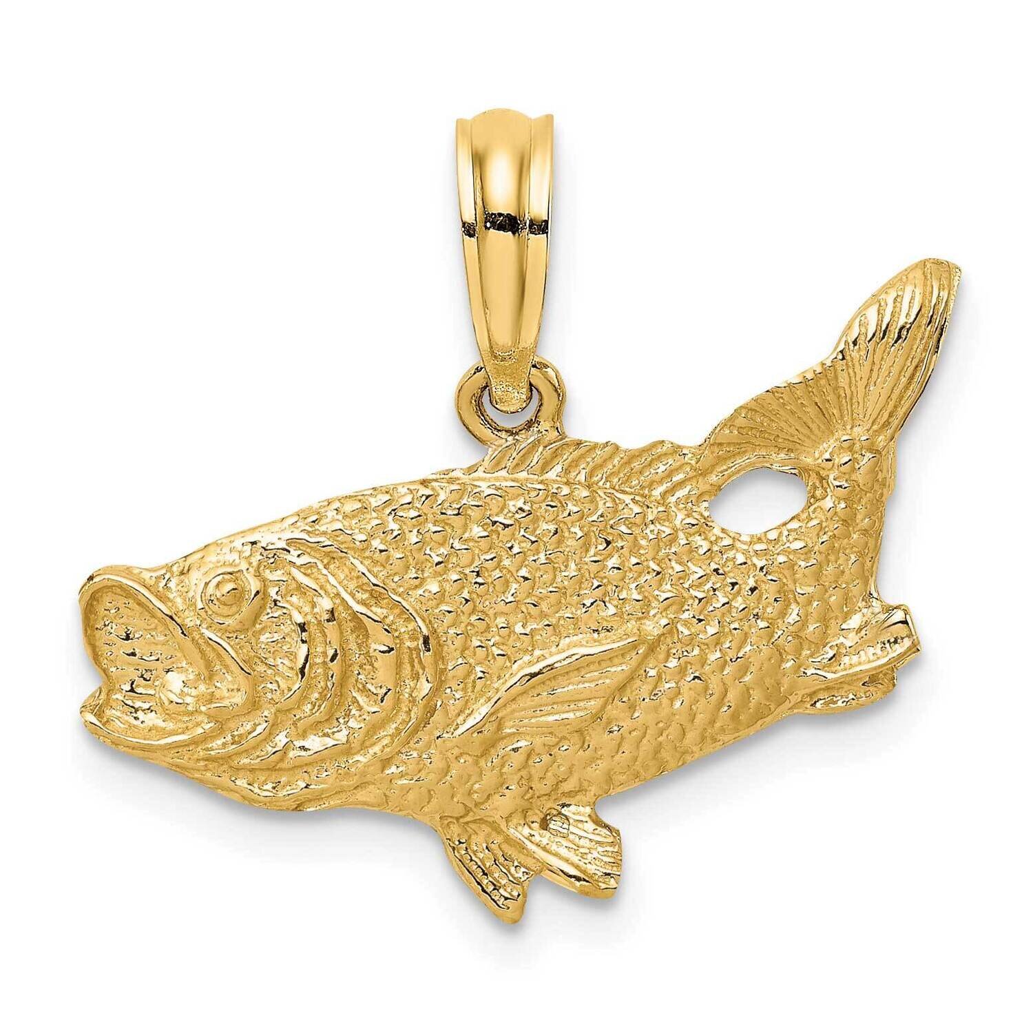Bass Fish with Tail Up Charm 14k Gold 2-D K7687