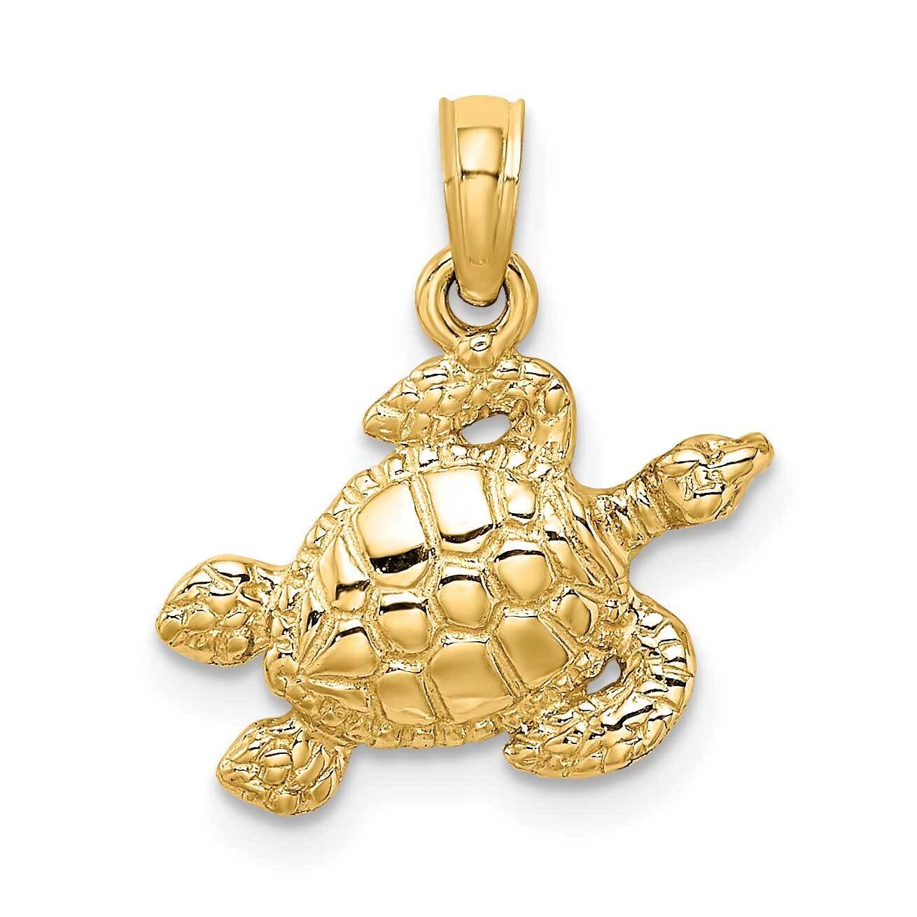 Sea Turtle Charm 14k Gold Textured K7696