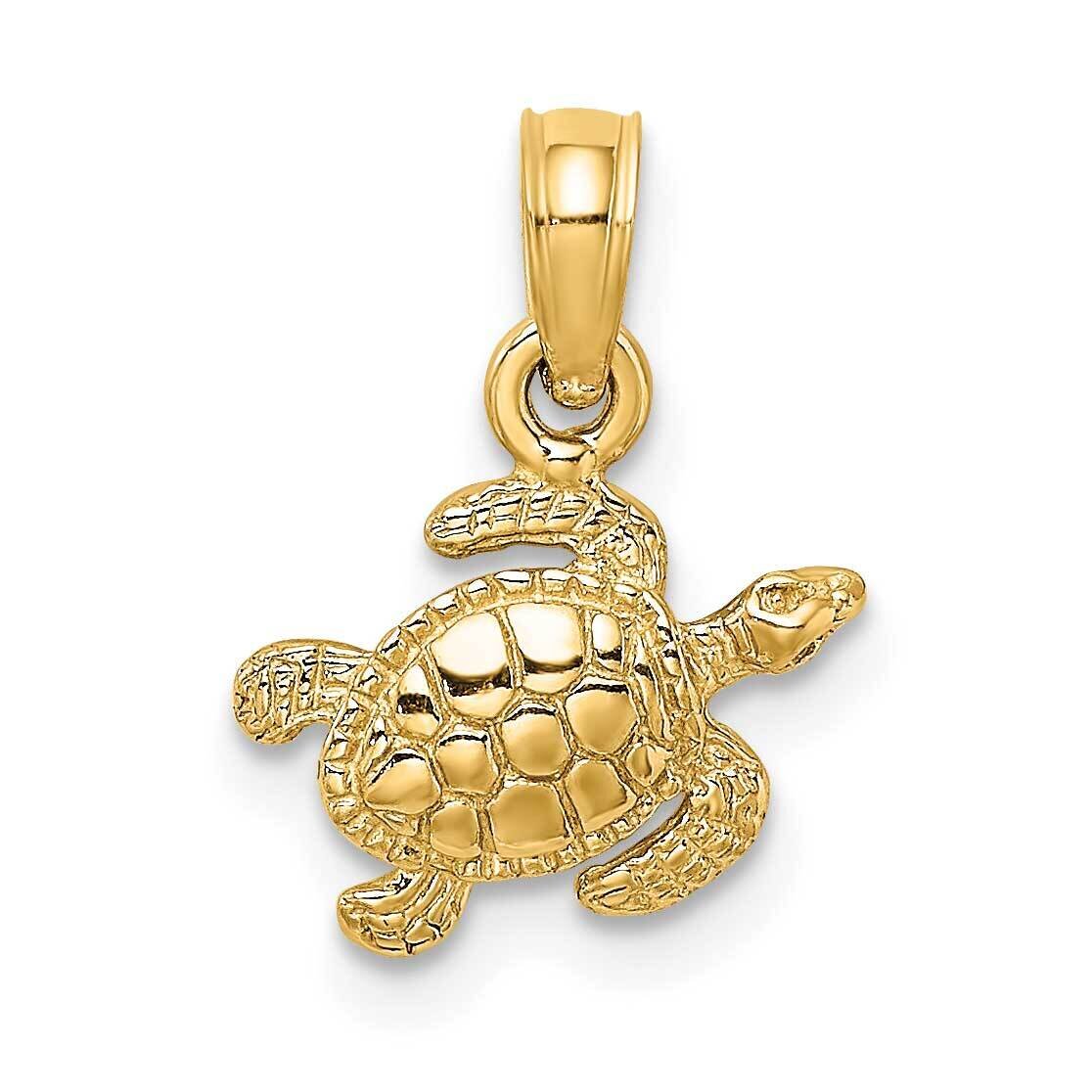 Sea Turtle Charm 14k Gold Textured K7697