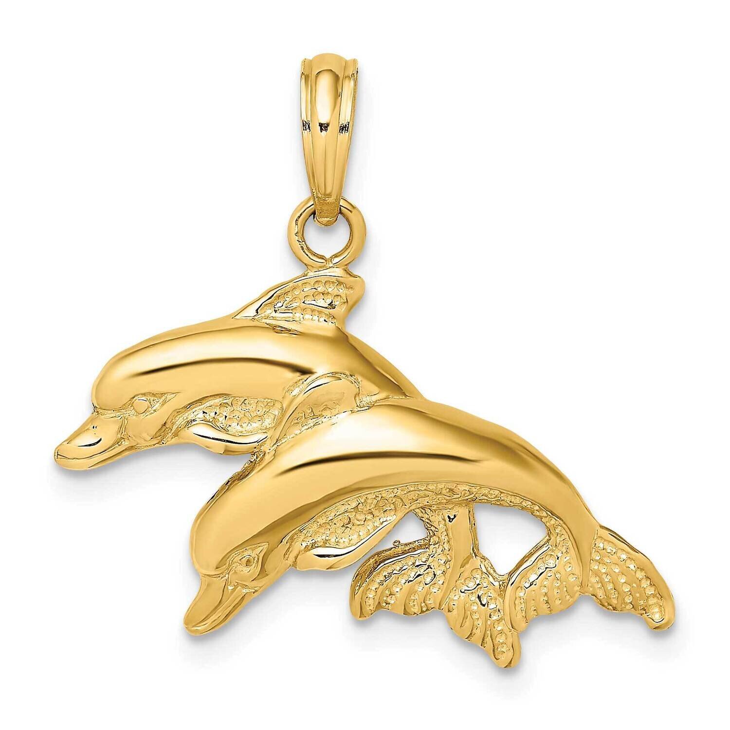 Polished Engraved Double Dolphins Charm 14k Gold 2-D K7711, MPN: K7711, 637218012800