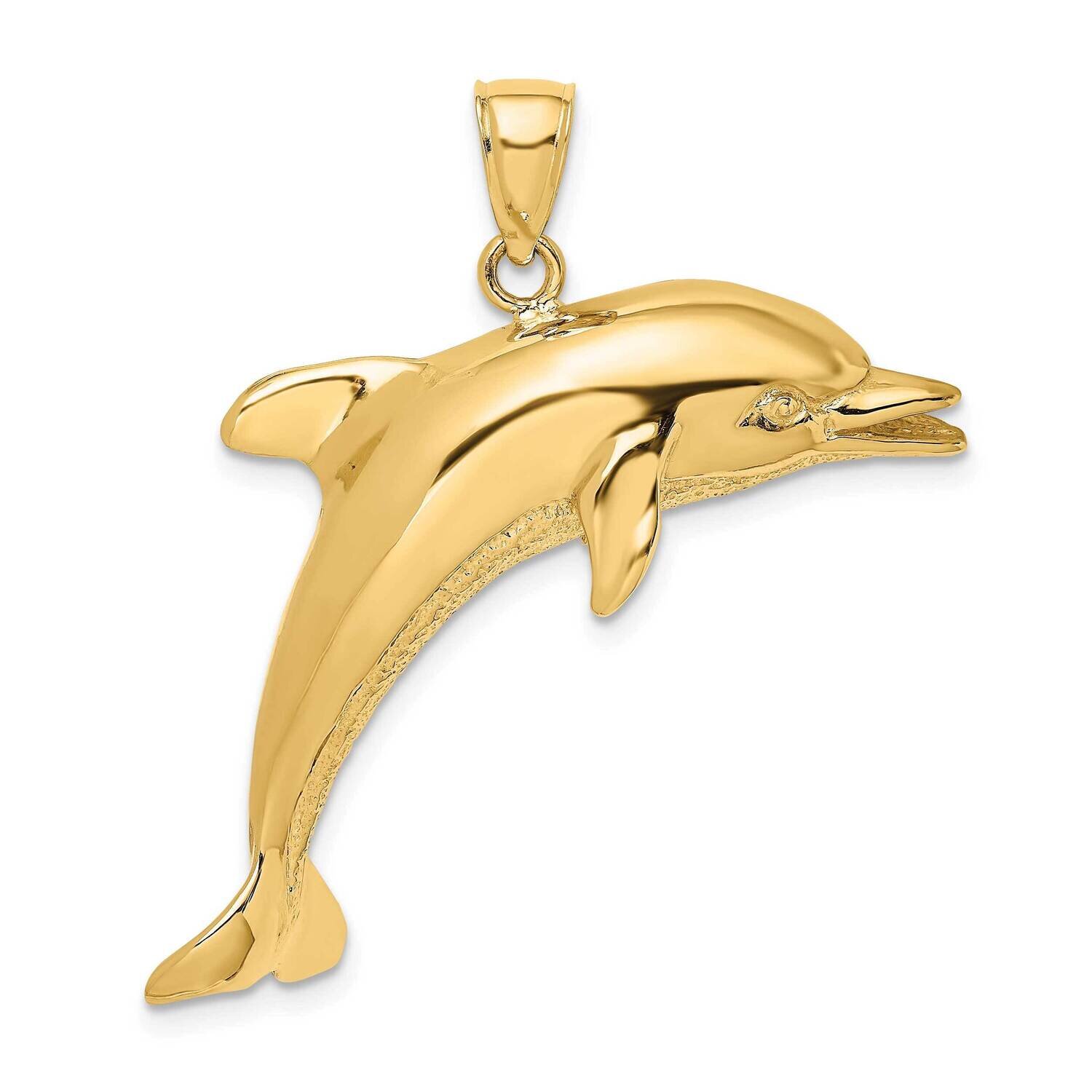 Polished Dolphin Jumping Charm 14k Gold 2-D K7738