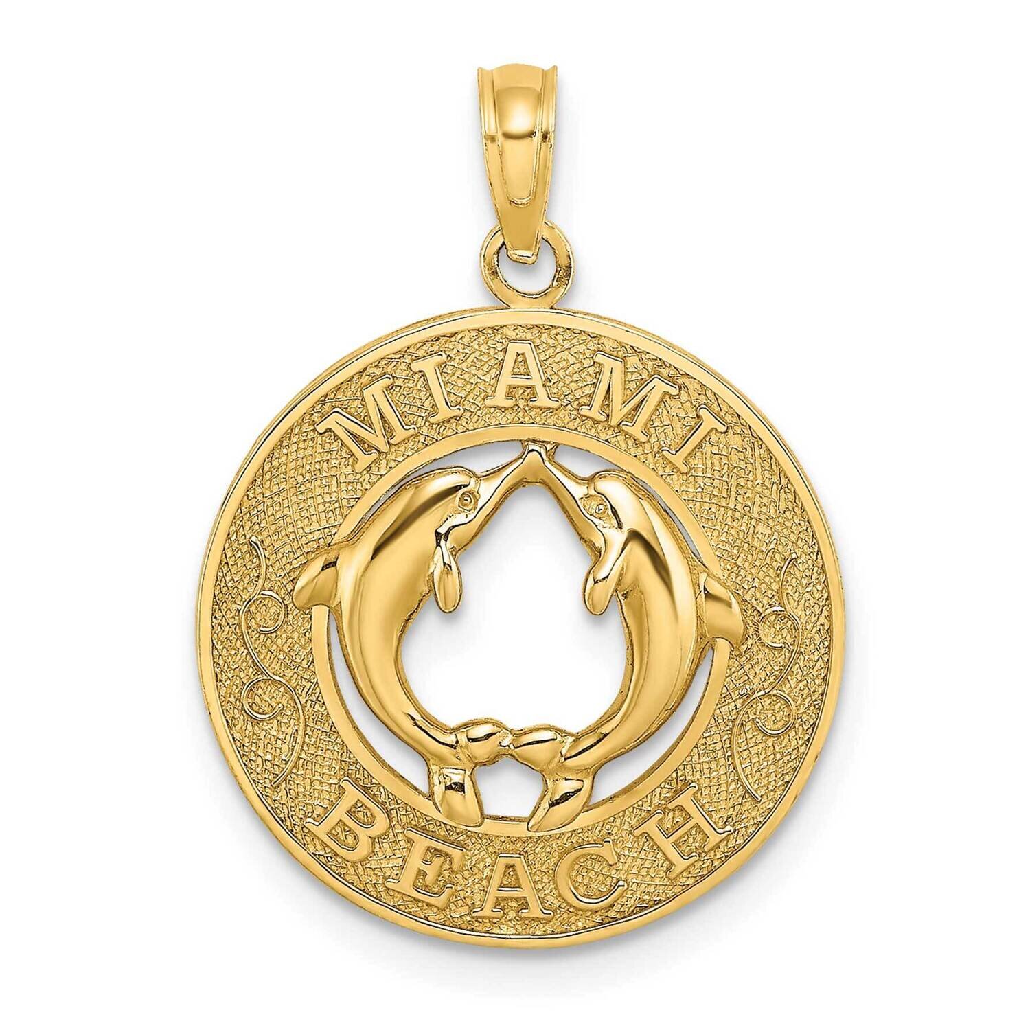 Miami Beach Round Frame with Dolphins Charm 14k Gold K7765, MPN: K7765, 637218033508