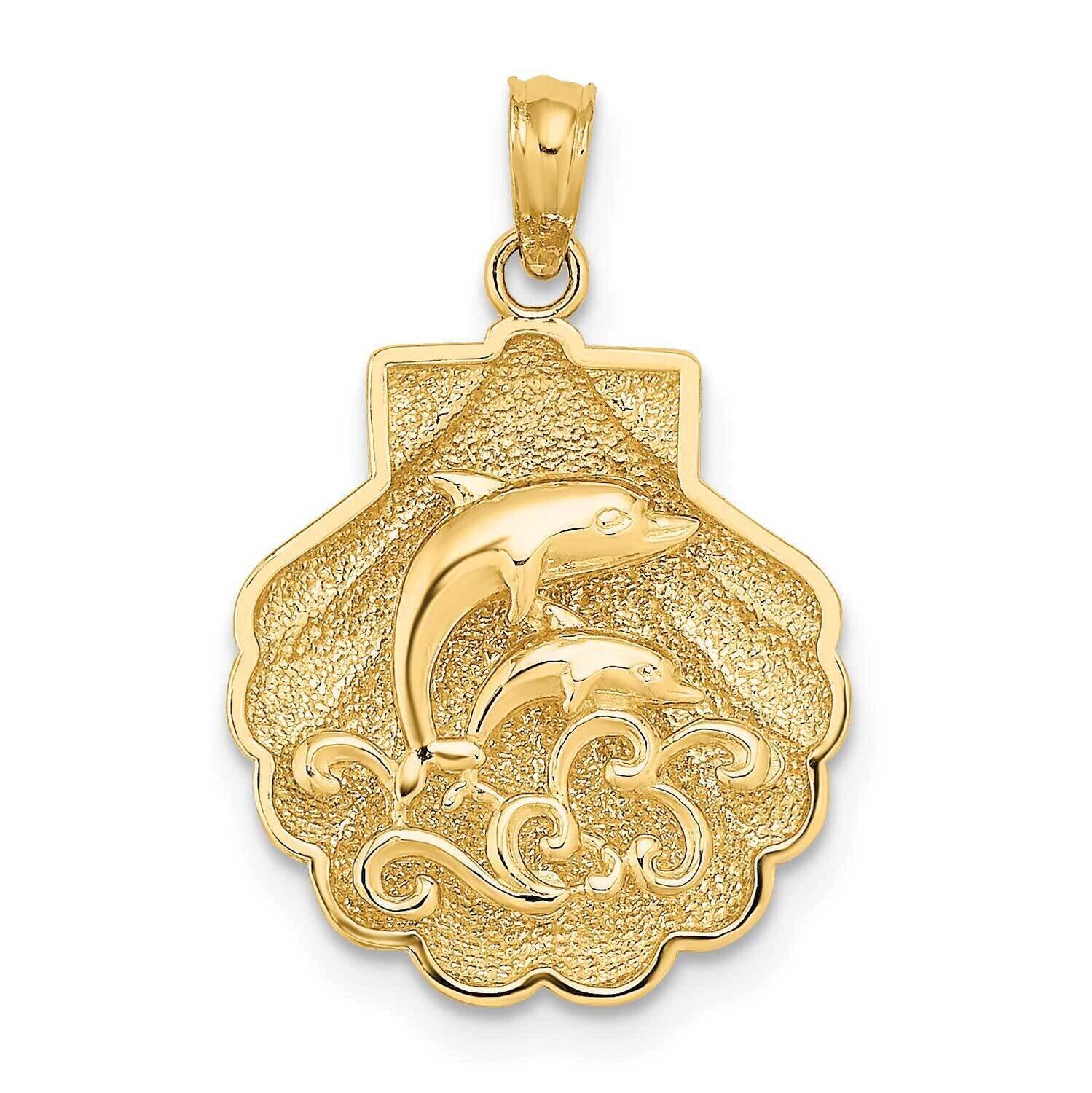 Textured Shell with Dolphins Waves Charm 14k Gold 2-D K7769, MPN: K7769, 637218158010