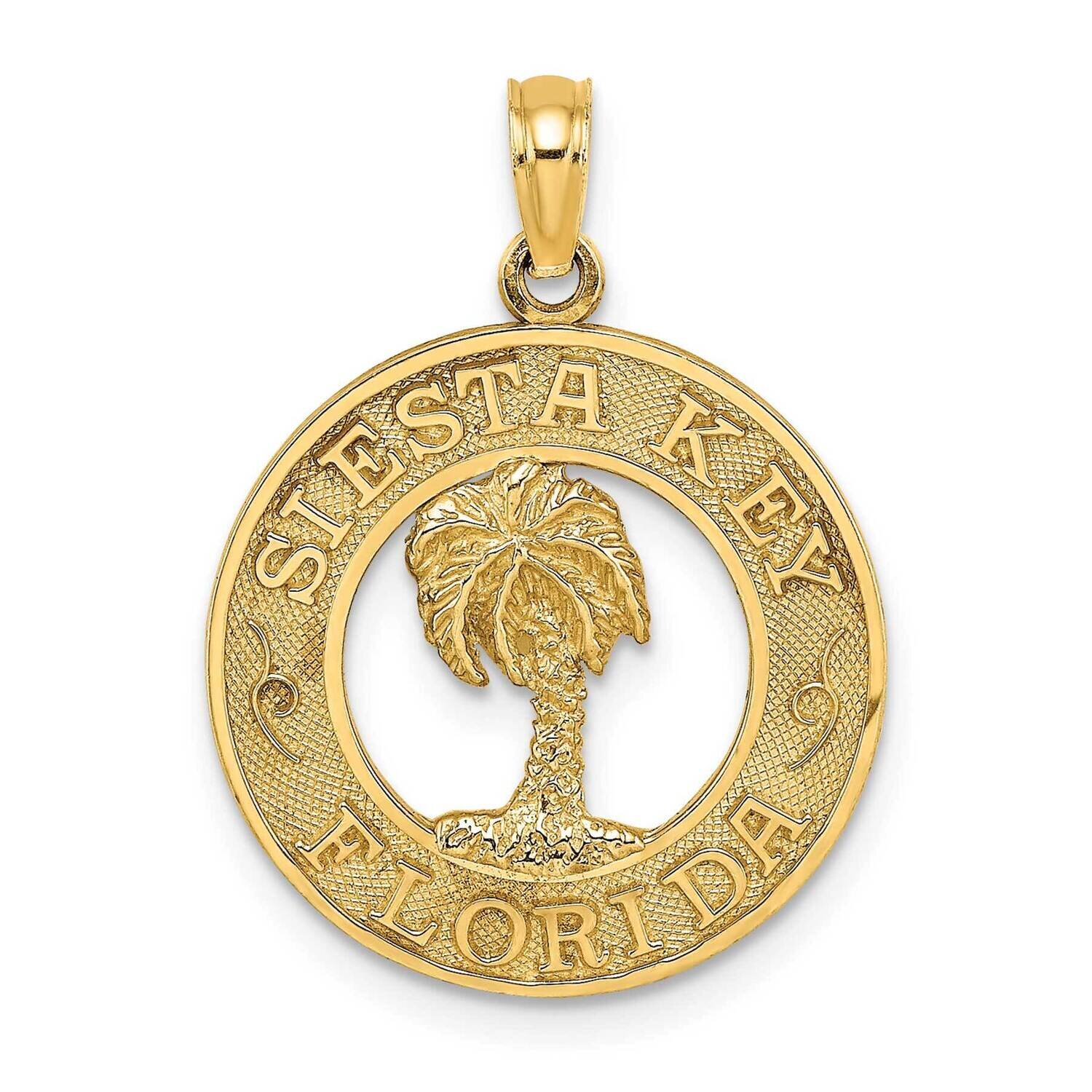 Siesta Key Fl Round Frame with Palm Tree Charm 14k Gold K7779, MPN: K7779, 637218034369