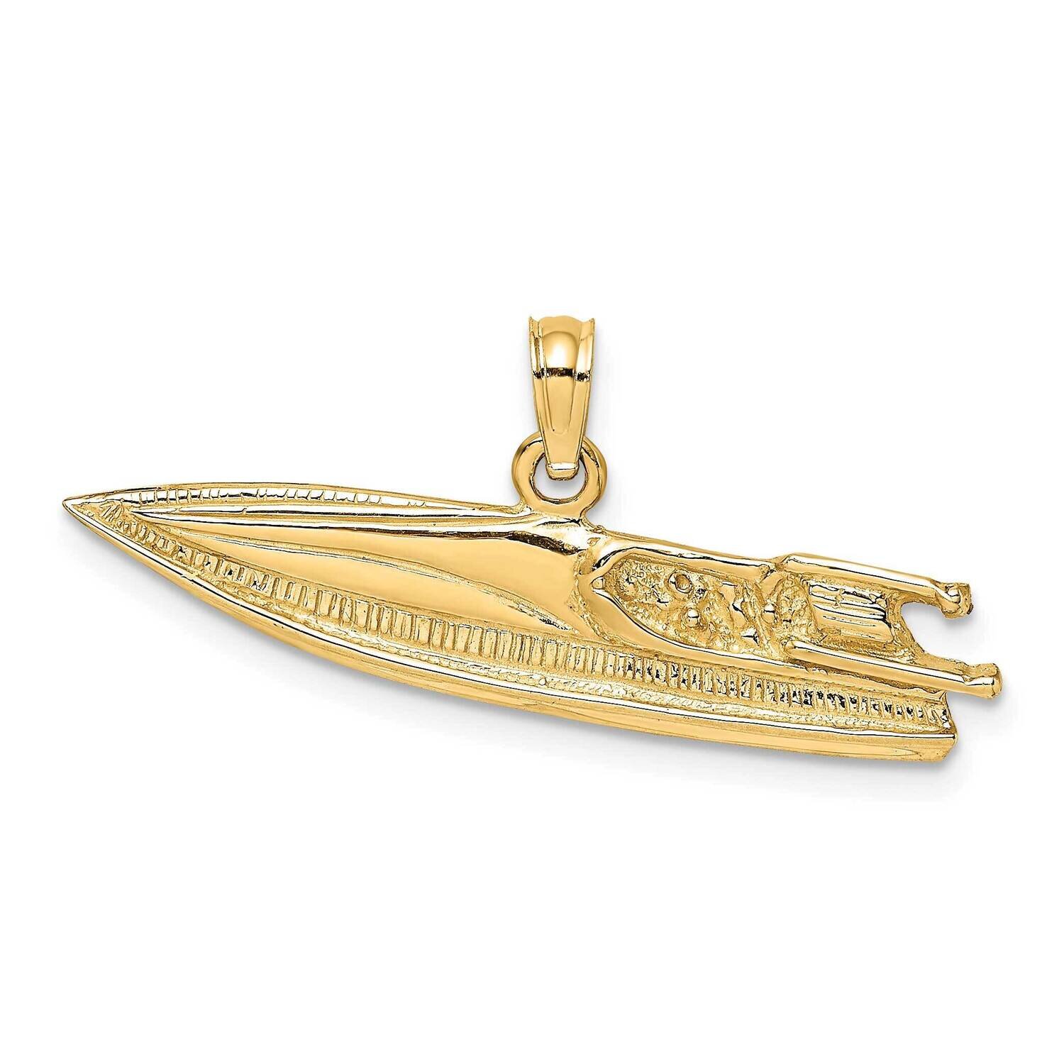 Textured Speed Boat Charm 14k Gold 2-D K7799