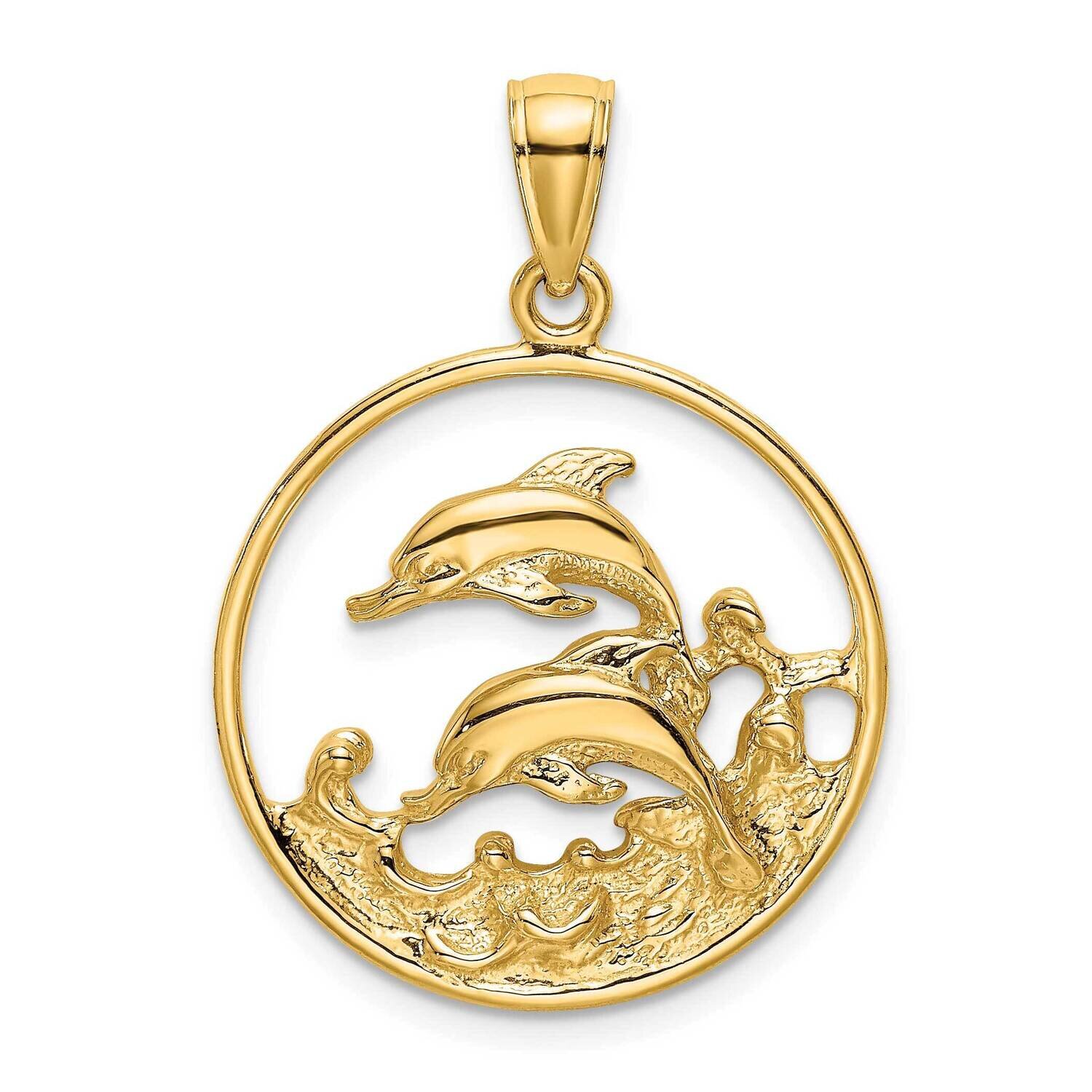 Double Dolphins In Circle Charm 14k Gold K7802, MPN: K7802, 637218036264