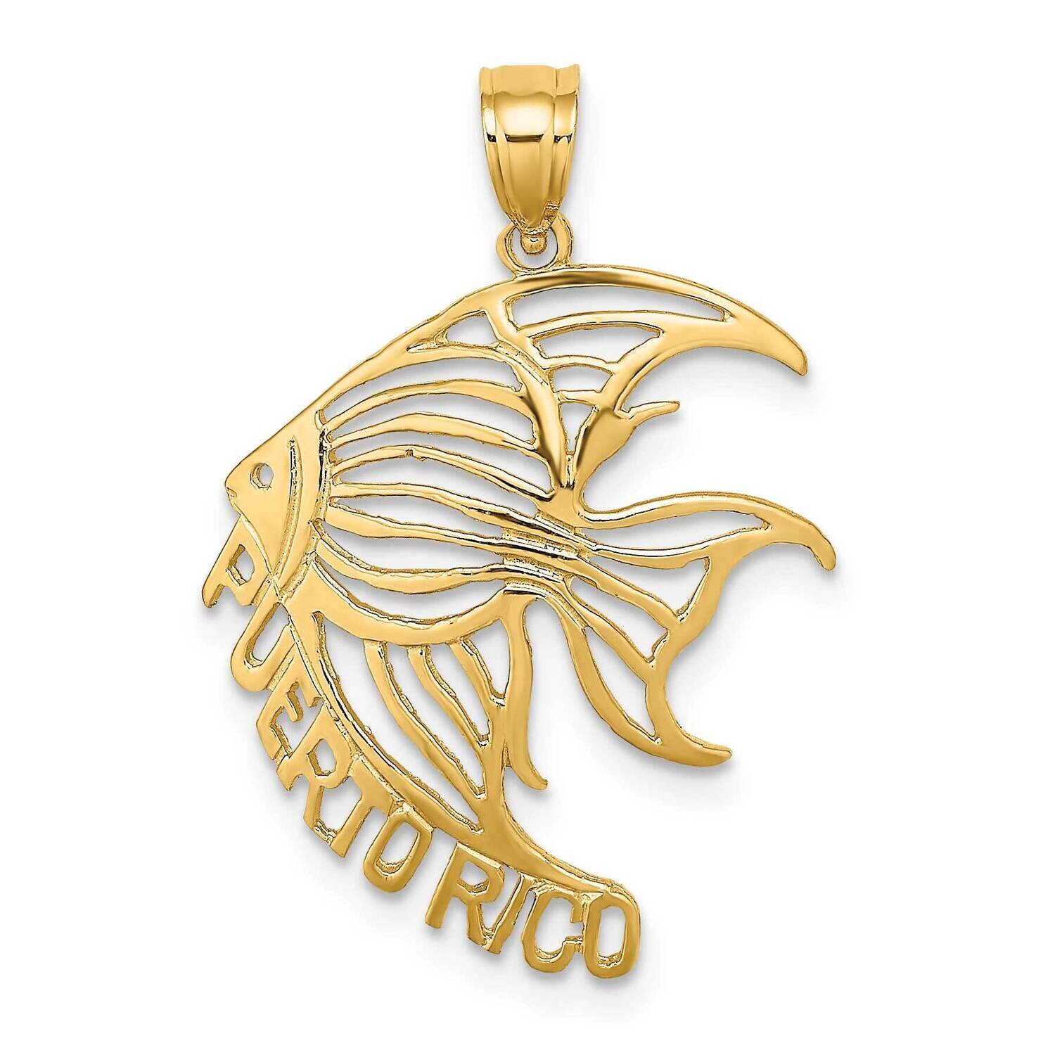 Puerto Rico Under Angelfish Charm 14k Gold Cut-out K7812