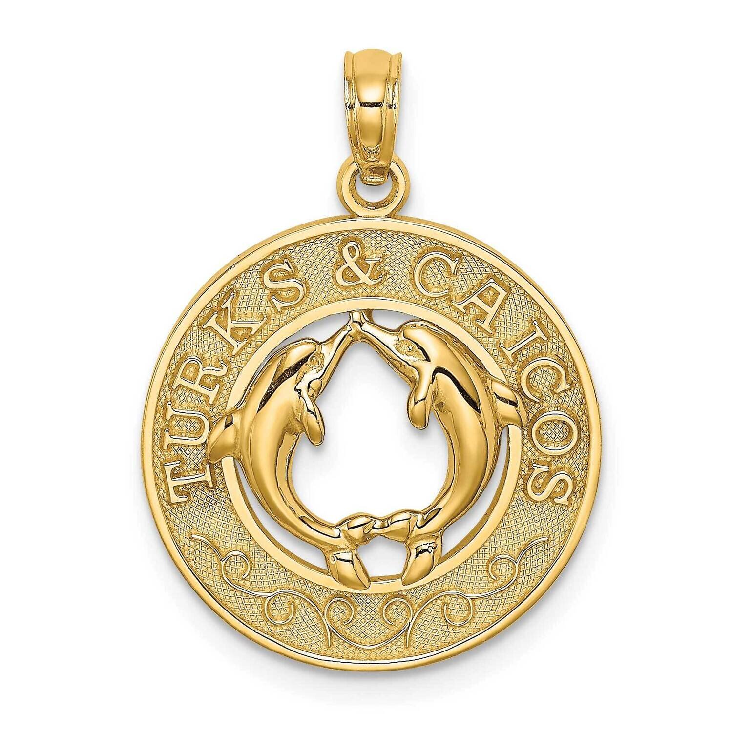 Turks Caicos On Round Frame with Dolphins Charm 14k Gold K7815, MPN: K7815, 637218040346