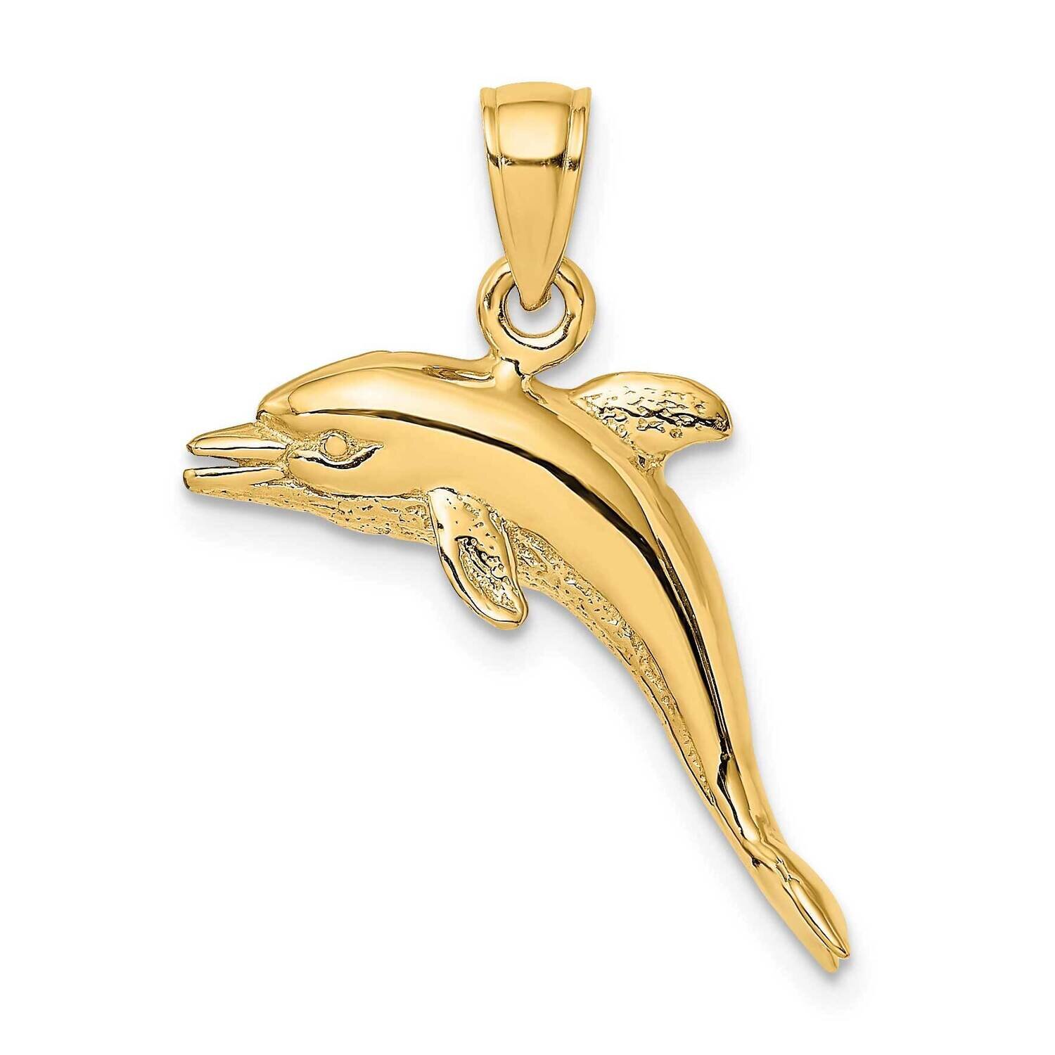 Textured Dolphin Jumping Charm 14k Gold 3-D Polished K7829, MPN: K7829, 637218040858