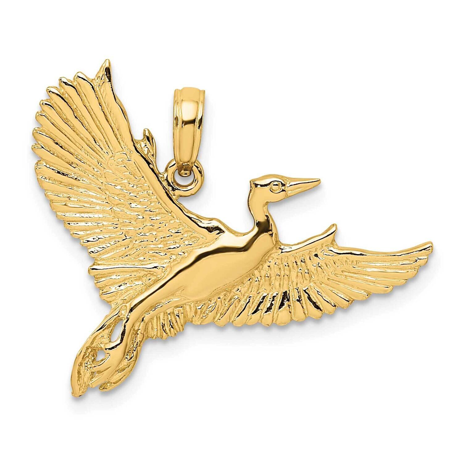 Flying Heron Bird Charm 14k Gold 2-D K7852