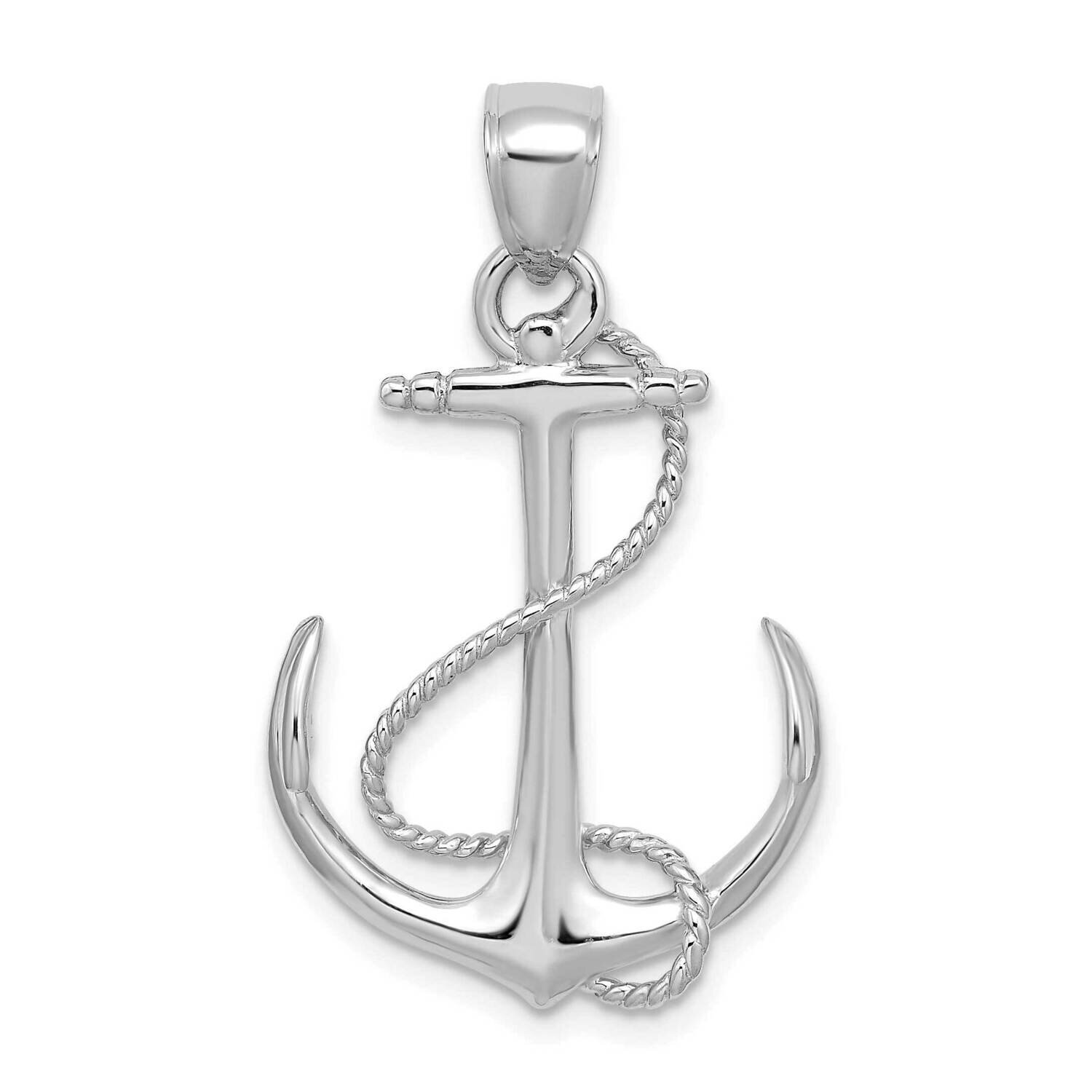 Polished Textured Anchor with Rope Charm 14k White Gold 3-D K7854W, MPN: K7854W, 196904090312
