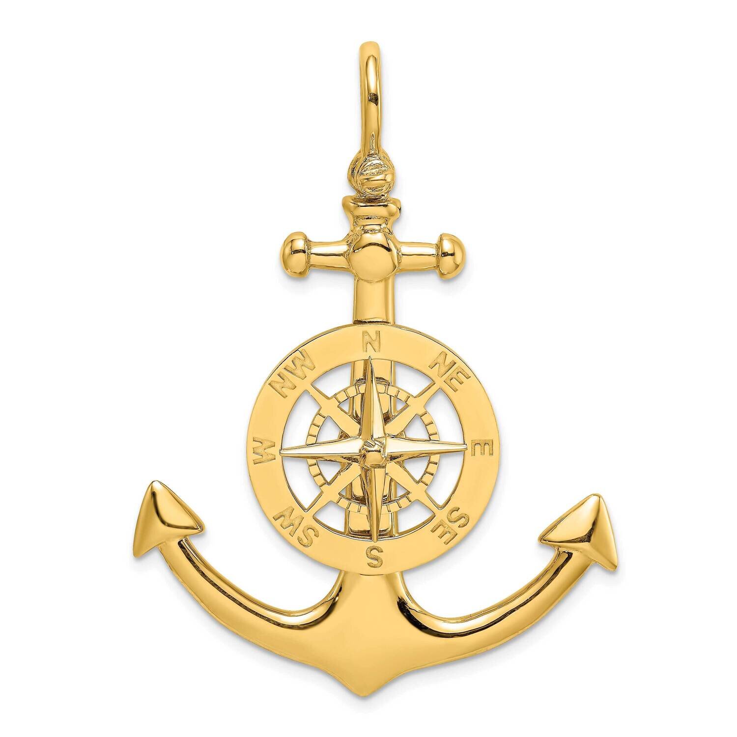 Large Anchor with Nautical Compass Charm 14k Gold K7891