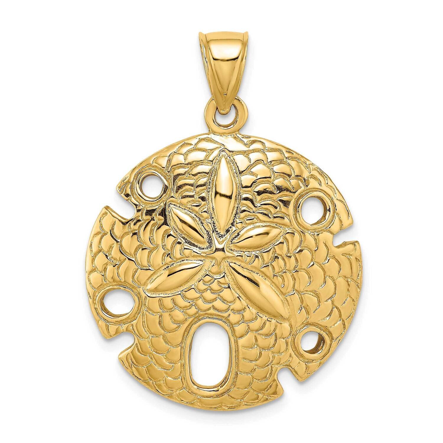 Polished Textured Large Sand Dallar Charm 14k Gold 2-D K7908, MPN: K7908, 637218185238