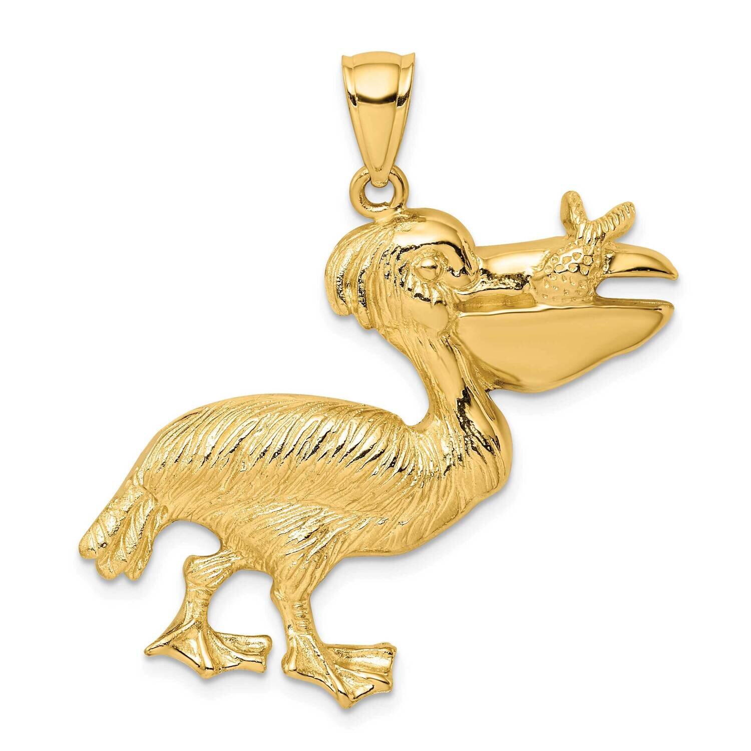 Pelican with Fish In Mouth Charm 14k Gold 2-D K7915