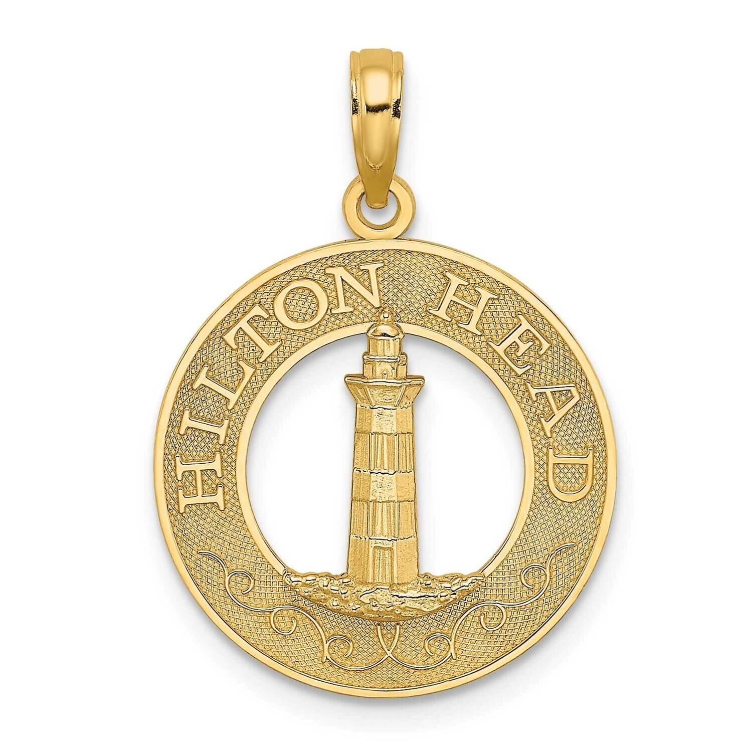 Hilton Head Round Frame with Lighthouse Charm 14k Gold K7919