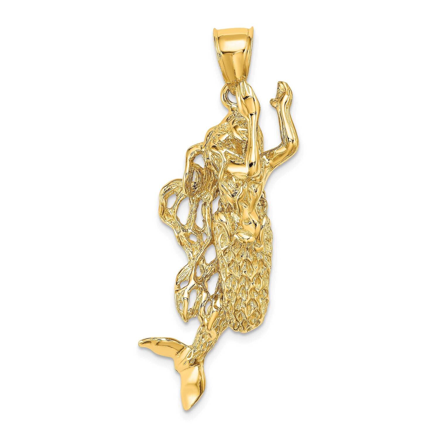 Large Mermaid Charm 14k Gold 3-D Textured K7950