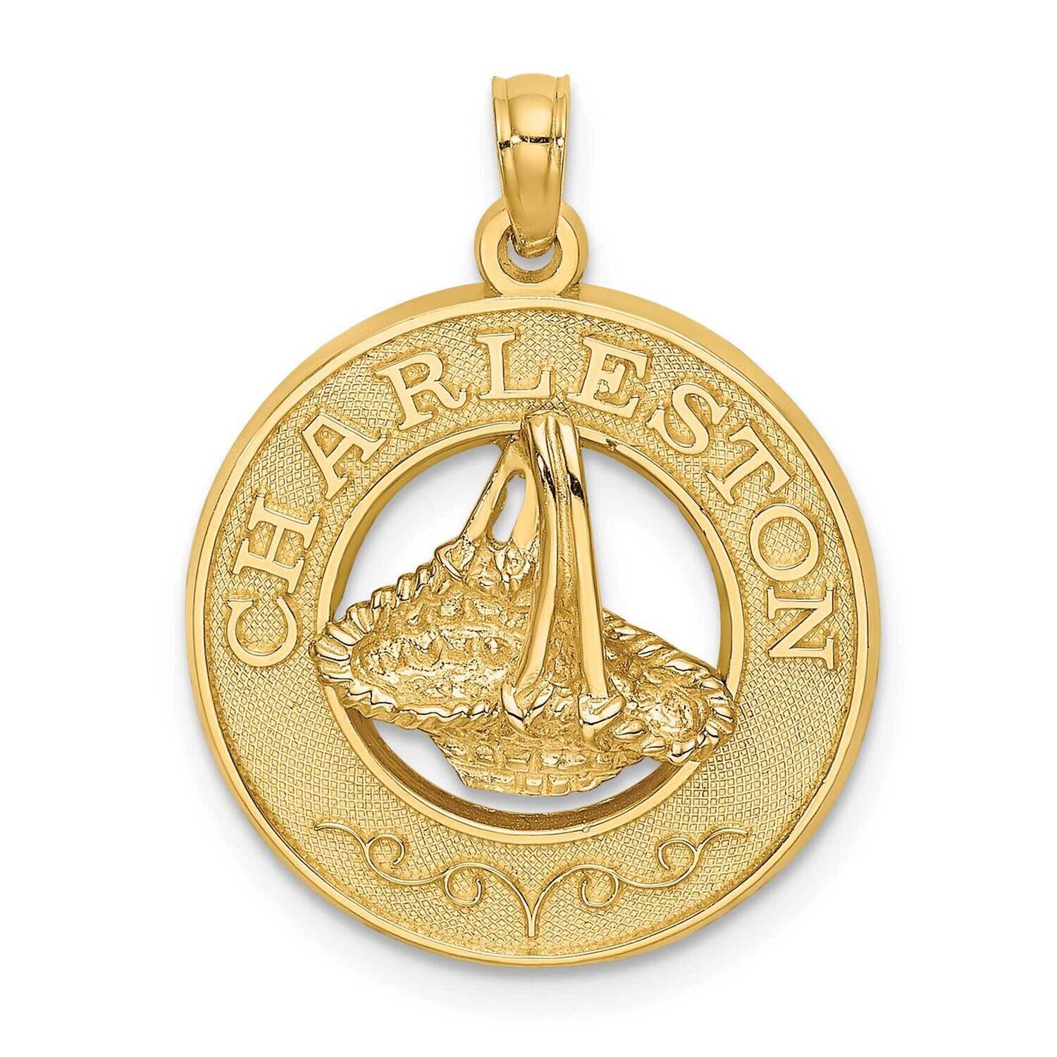 Charleston Round Frame with Grass Basket Charm 14k Gold K7973, MPN: K7973, 637218130016