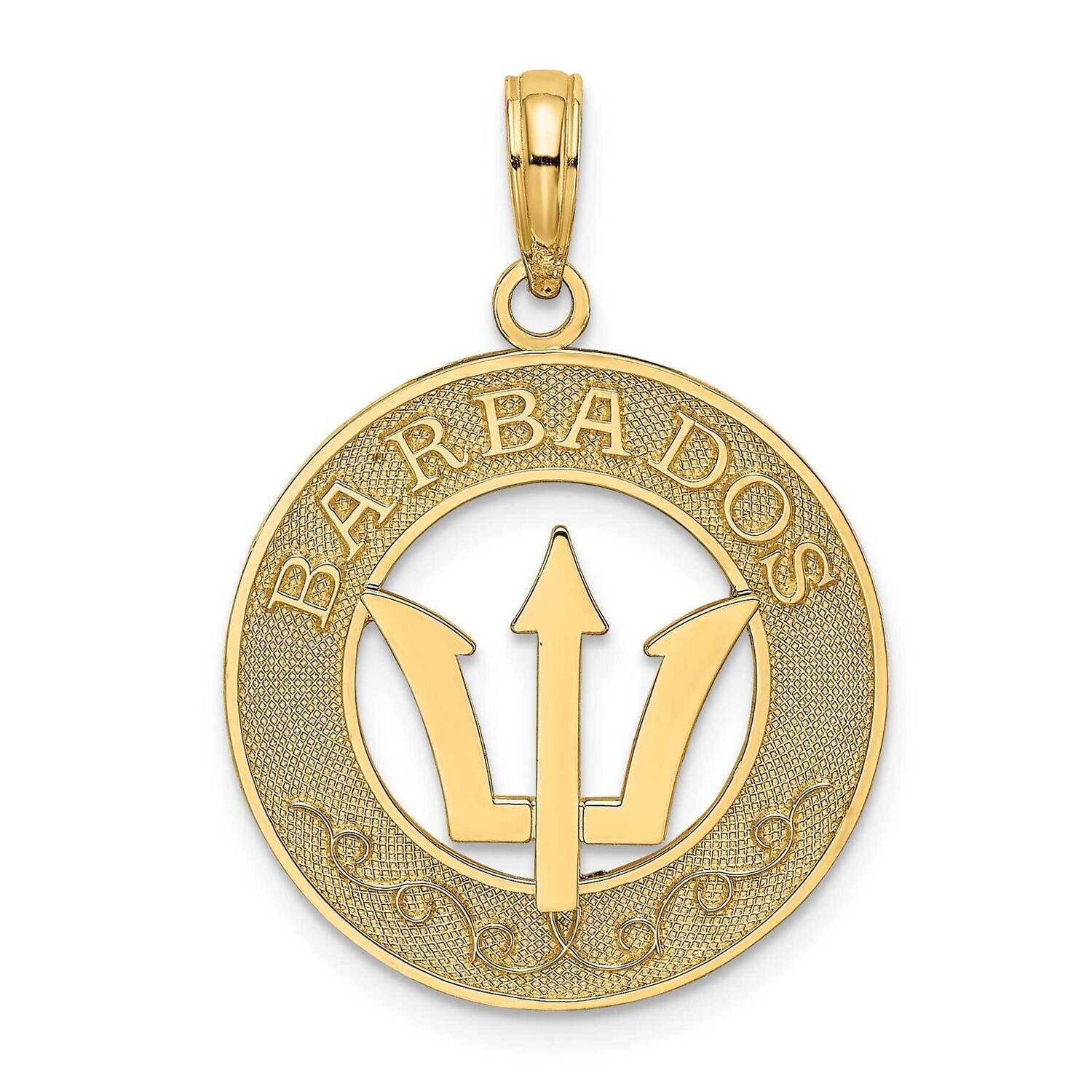 Barbados On Round Frame with Trident Spear Charm 14k Gold K7982, MPN: K7982, 637218130122