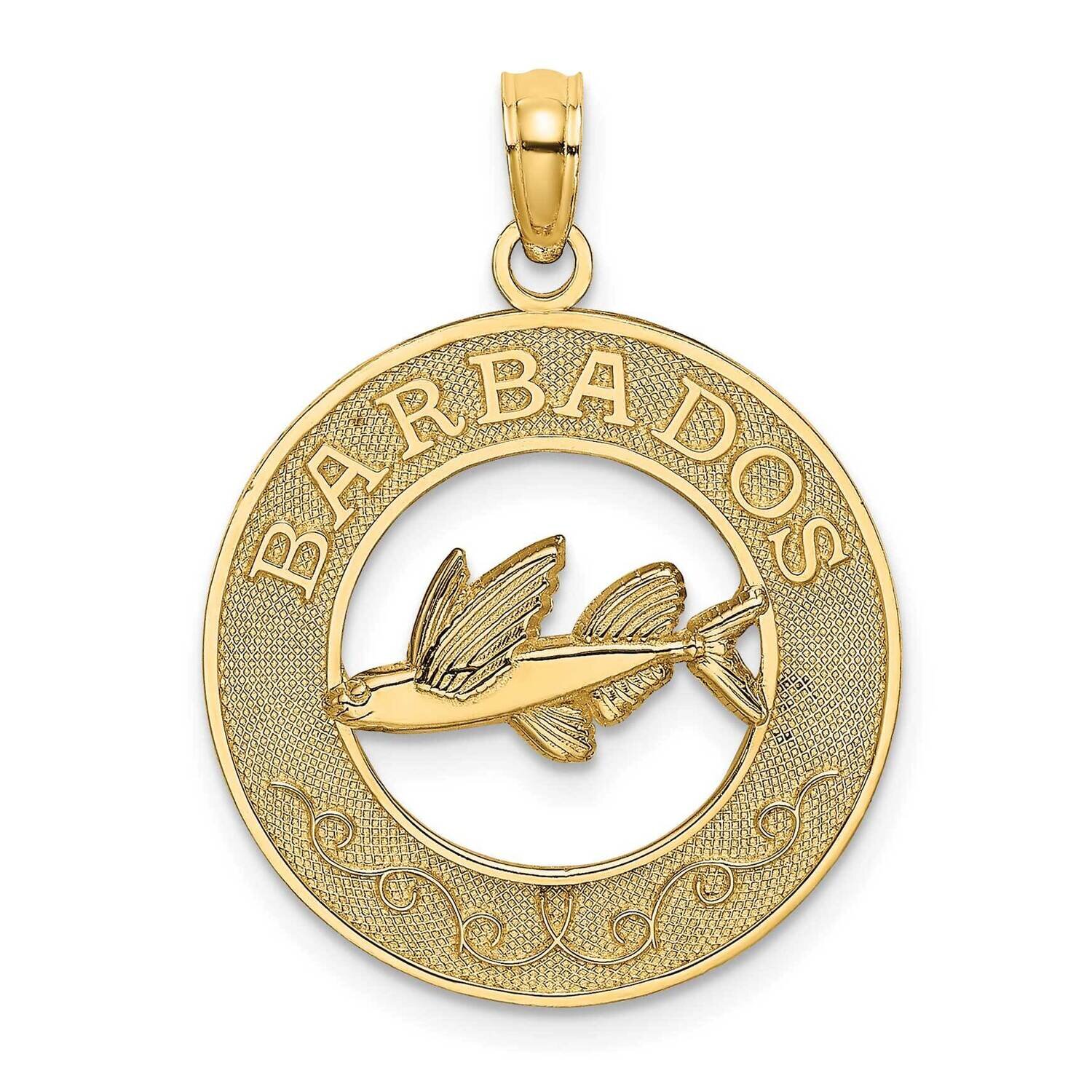 Barbados On Round Frame with Flying Fish Charm 14k Gold K7983, MPN: K7983, 637218130139