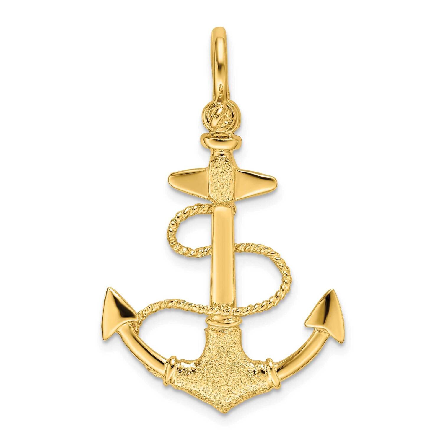 Anchor with Rope Shackle Bail Charm 14k Gold 3-D Textured K7998, MPN: K7998, 637218185580