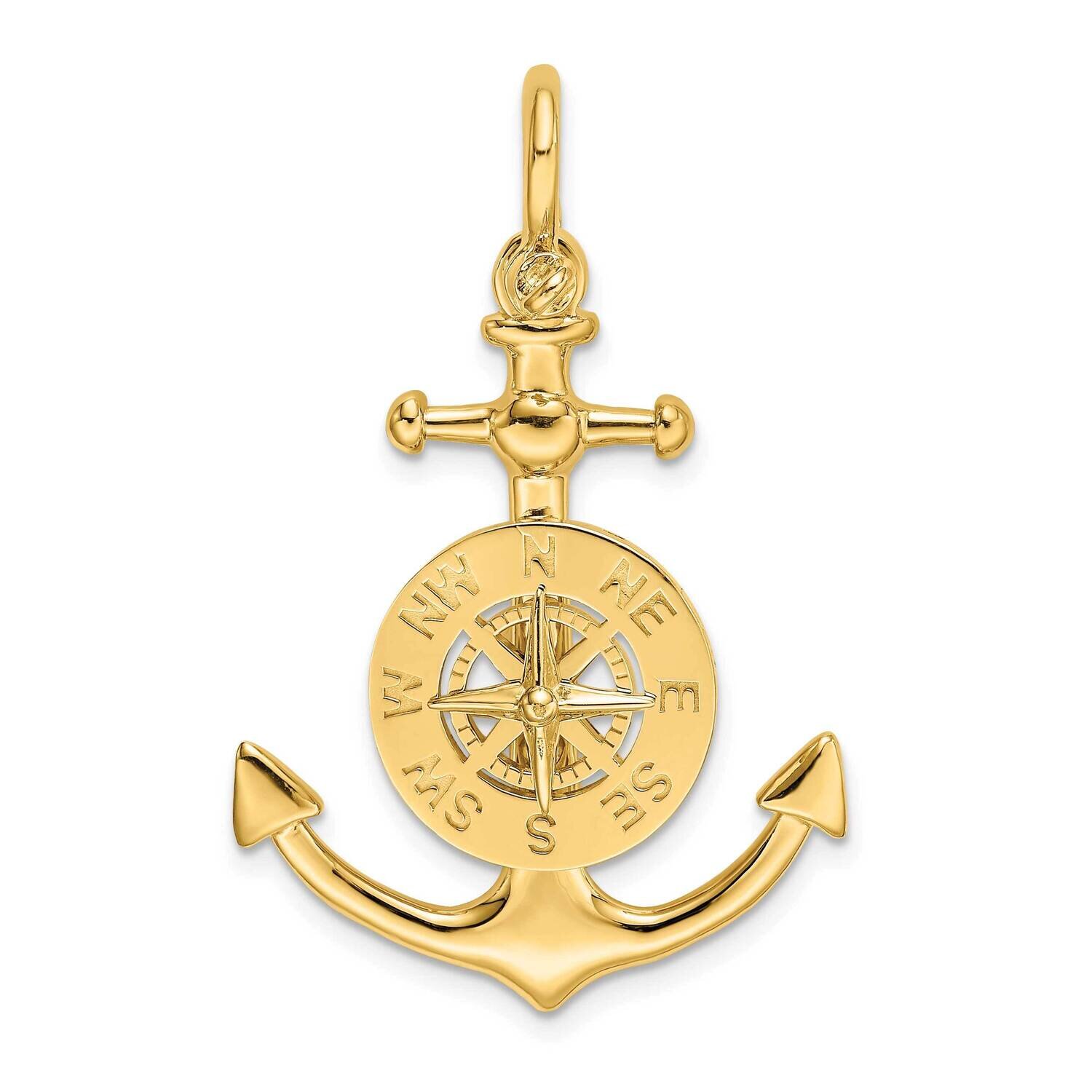 Small Anchor with Nautical Compass Charm 14k Gold 3-D K8004, MPN: K8004, 637218189076