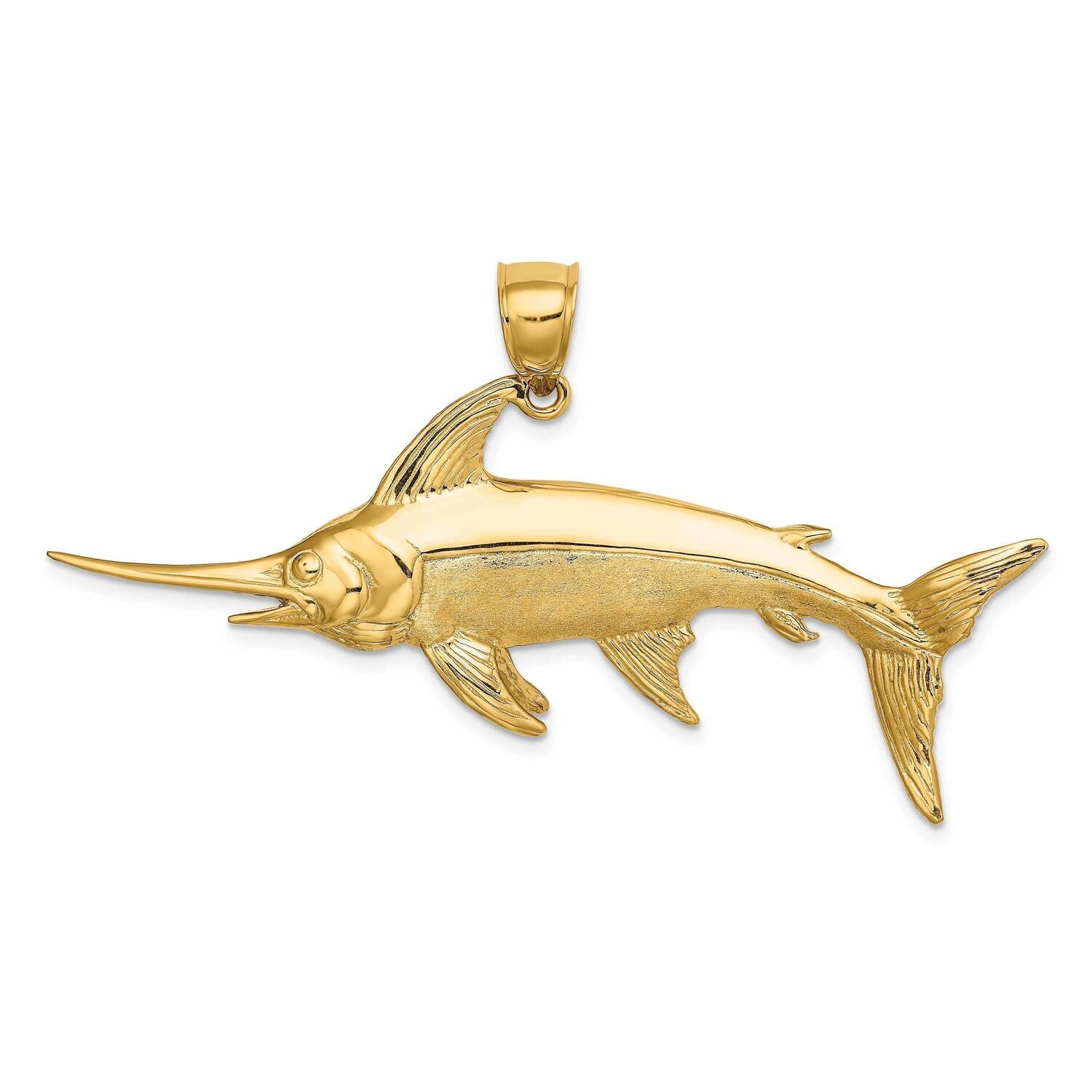 Satin Swordfish Charm 14k Gold 3-D Polished K8011