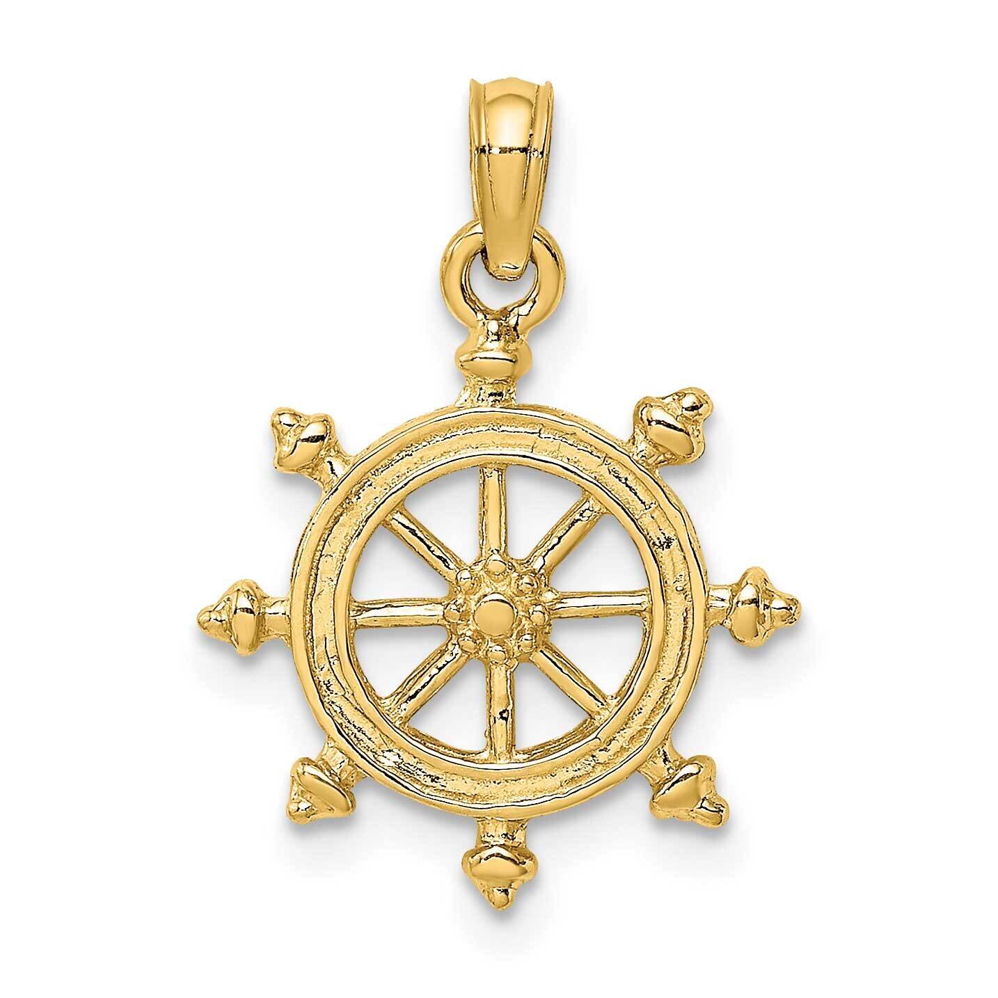 Engraved Ship Wheel Charm 14k Gold 2-D K8036