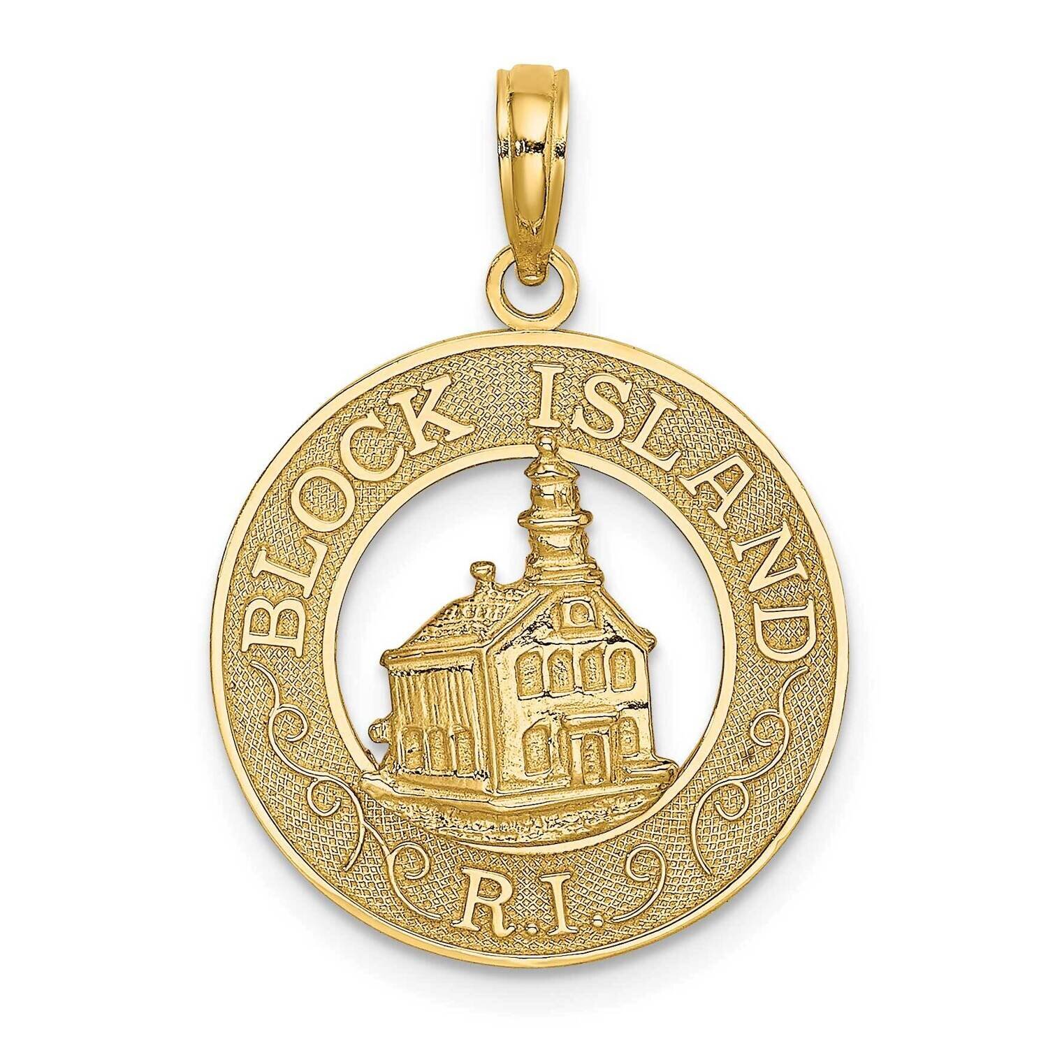 Block Island Ri Round Frame with Lighthouse Charm 14k Gold K8047, MPN: K8047, 637218135578
