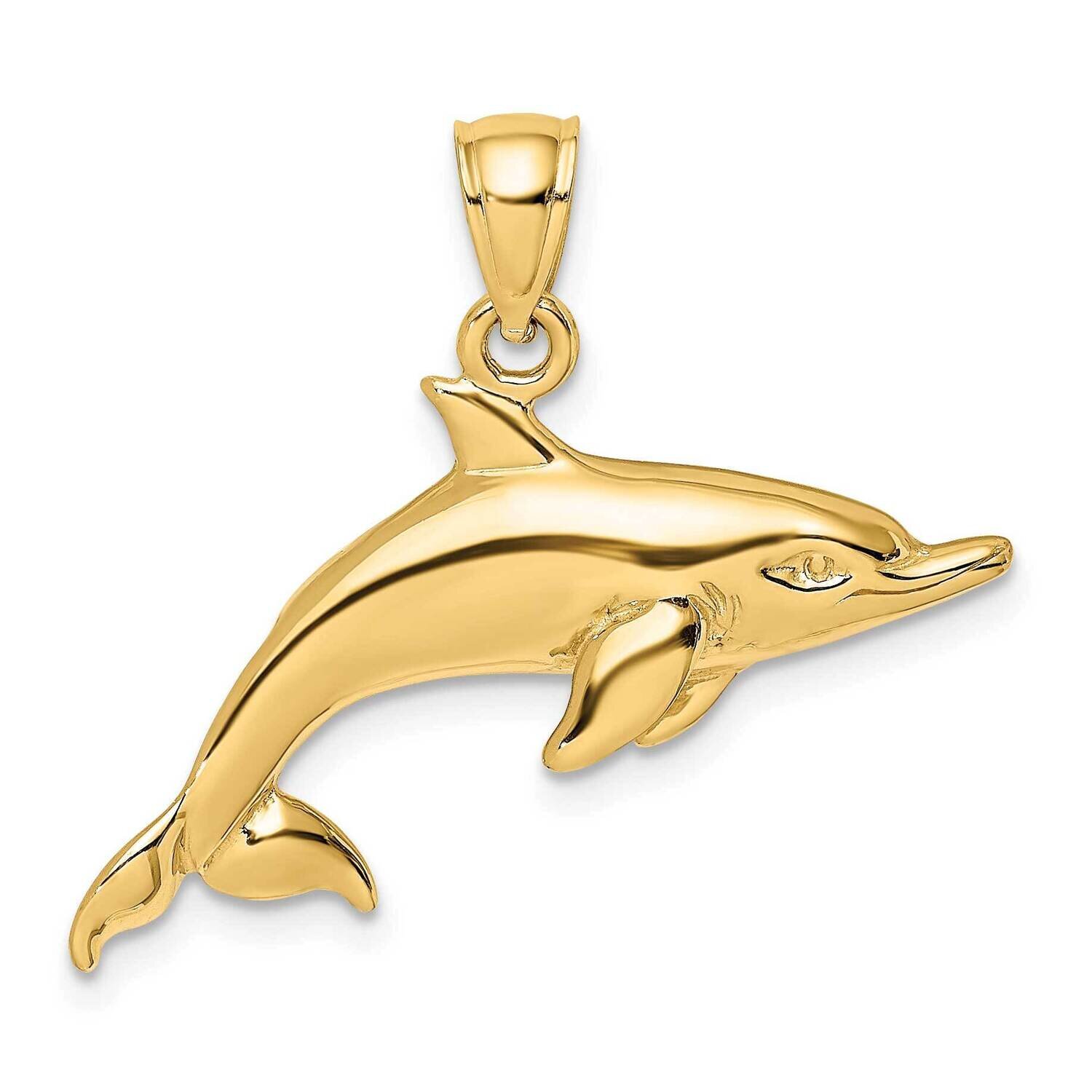 Polished Swimming Dolphin Charm 14k Gold 2-D K8053