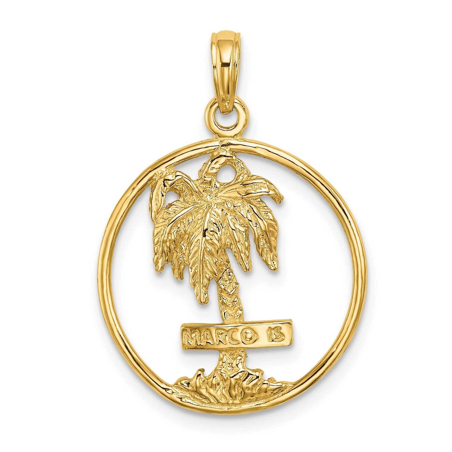 Marco Island Palm Tree In Round Frame Charm 14k Gold 2-D K8083, MPN: K8083, 637218060795