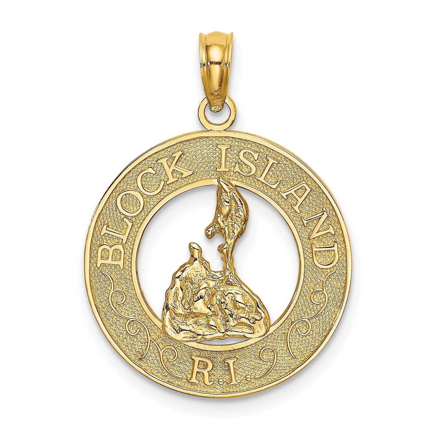 Block Island Ri Round Frame with Map Charm 14k Gold K8085, MPN: K8085, 637218139248