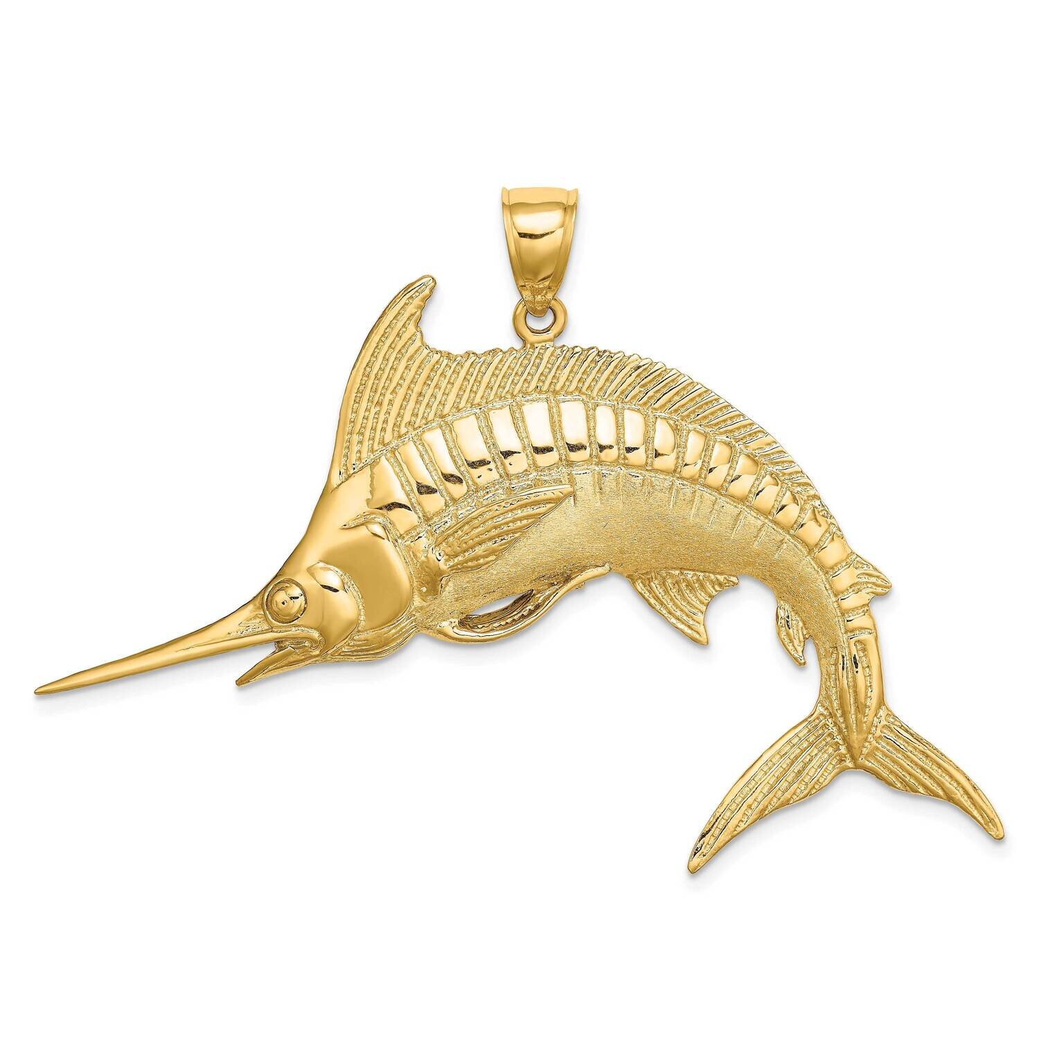 Polished Satin Blue Marlin Charm 14k Gold 2-D K8108, MPN: K8108, 637218061587