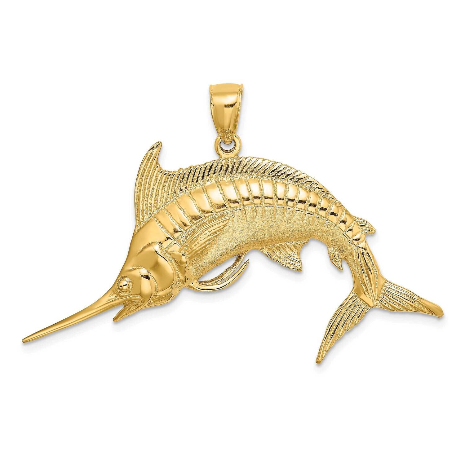 Polished Satin Blue Marlin Charm 14k Gold 2-D K8109, MPN: K8109, 637218061594