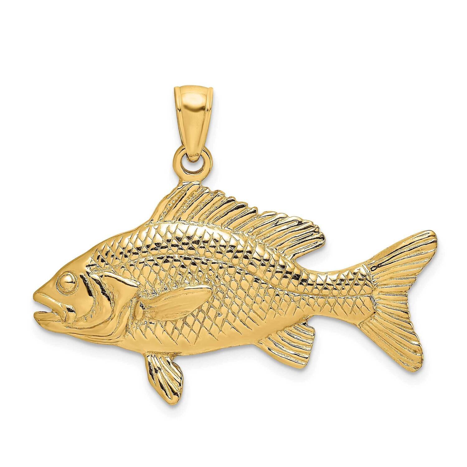Red Snapper Fish Charm 14k Gold 3-D Textured K8117